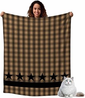 Flannel Fleece Blanket 30" x 40", Brown Black Plaid Microfiber Cozy Soft Throws for Women, Vintage Rustic Star Buffalo Check Lightweight Throw Blankets for Couch, Sofa, Bed, Living Room, Bedroom