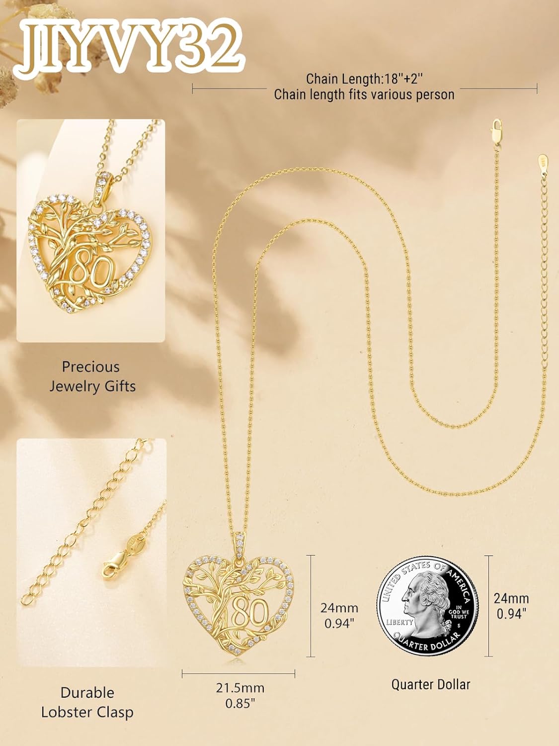 16th 18th 20th 30th 40th 50th 60th 70th 80th Birthday Gifts for Women 14K Gold Tree of Life Necklaces for Wife Mom Daughter Mothers Day Christmas Jewelry Gifts