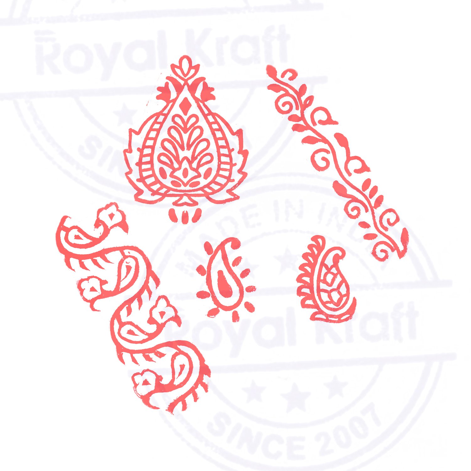 Orientale Designs Set Di 5 Timbri In Legno A Blocco - Motivi Cuore E Paisley, Per Tessuto, Carta, Argilla, Fai Da Te