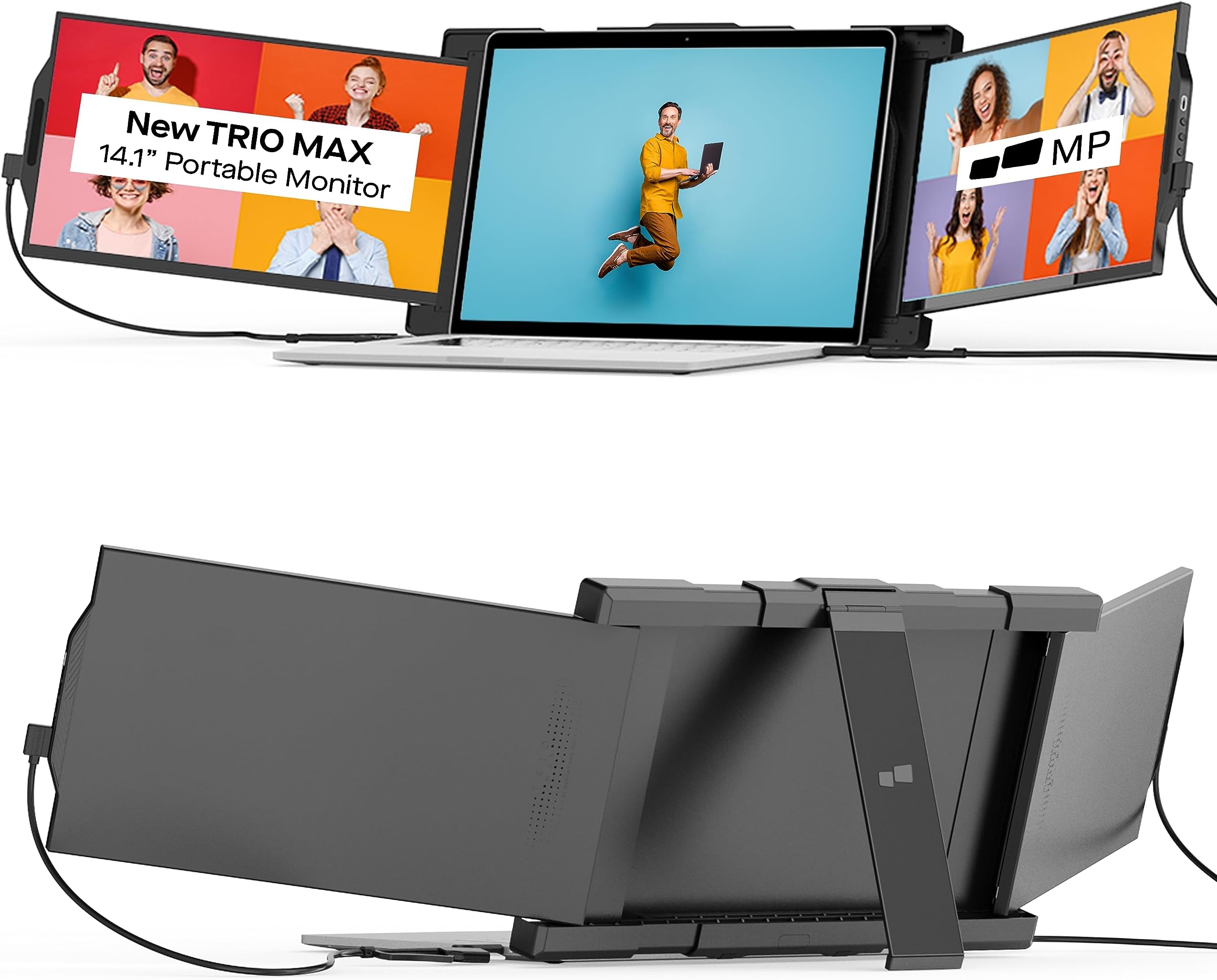 Trio Max 14.1" Mobile Pixels Portable Laptop Monitor(2026 Version), FHD IPS Triple Monitor with Built-in Kickstand, Type-C/USB A Laptop Screen Extender(Optional Magnets), Windows/Android/macOS/Switch