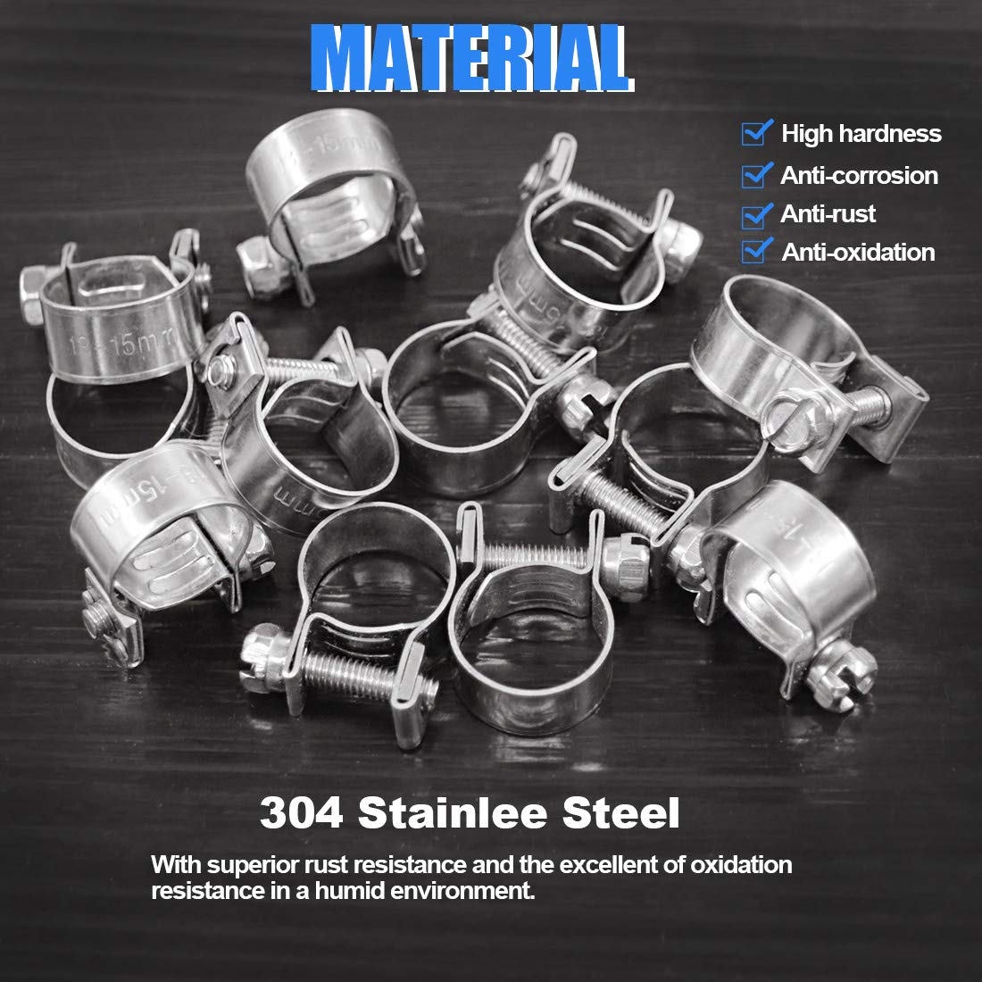 SPEEDWOX Mini-Schlauchschellen Edelstahl 304 – 10 Stück, Verstellbar, Für Kraftstoffleitungen, Sanitär & Auto, 13–15 Mm