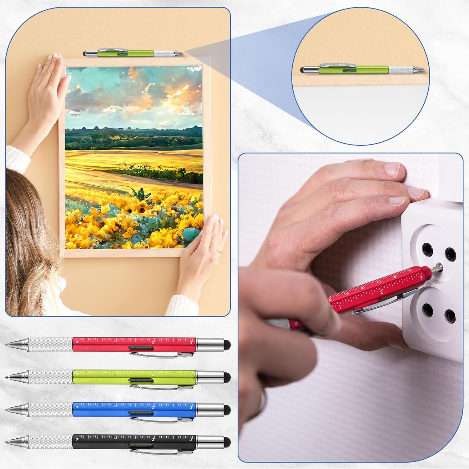Yeaqee 80 Pcs Men Christmas Bulk Gifts 6 in 1 Tool Pens,Vivid Color | Refills Included, Ruler Level Screwdriver Stylus, Tool Gifts for Male Employee, 6 in 1 Multi Tool Pens, Men Bulk Gifts