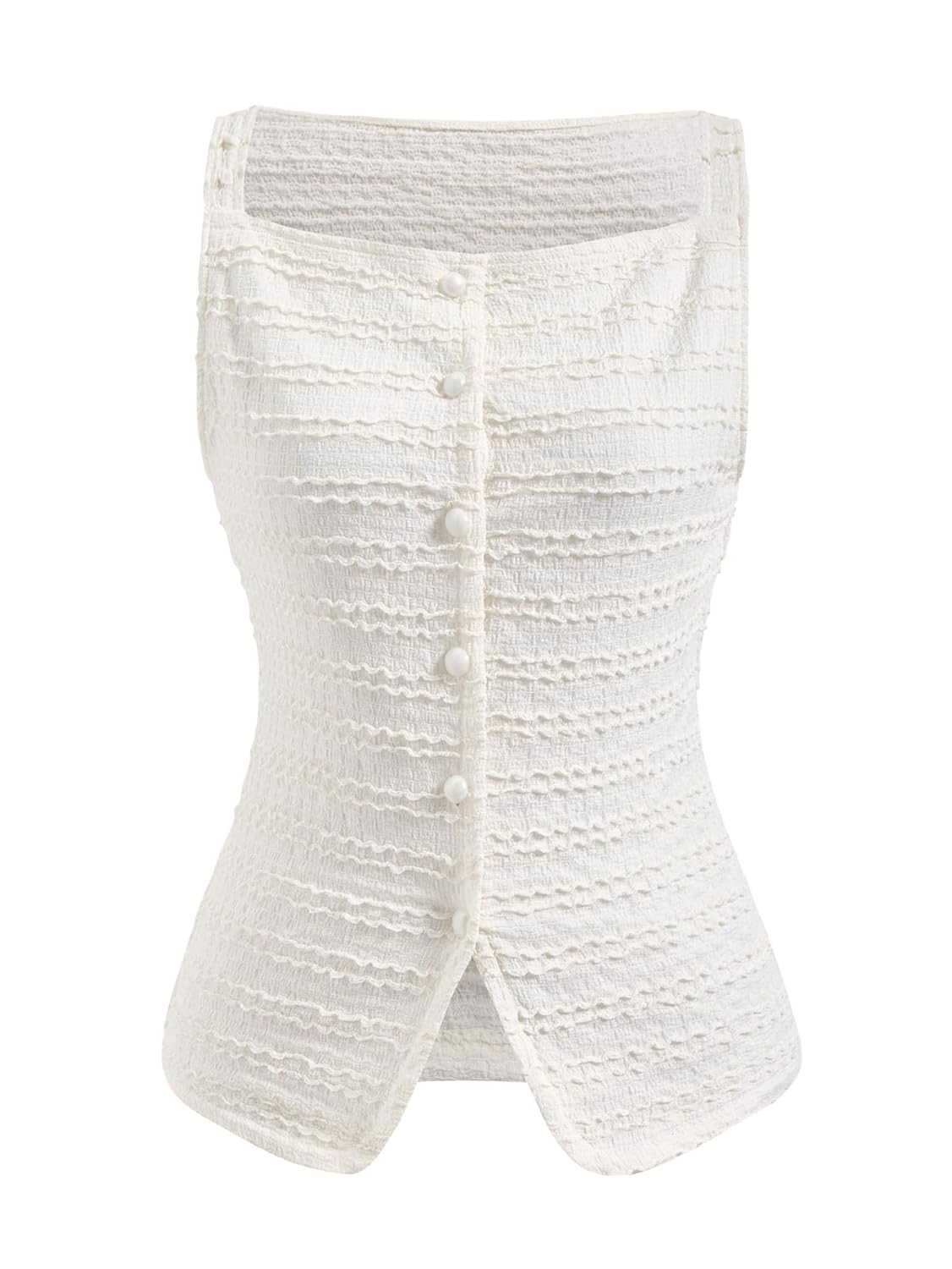 Womens Button Up Square Neck Vest Elegant Sleeveless Split Hem Work Office Tank Tops