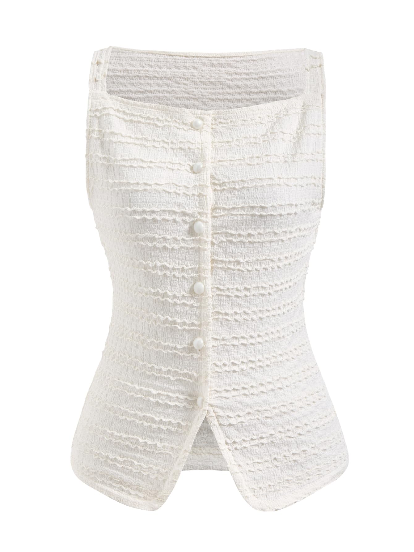 Womens Button Up Square Neck Vest Elegant Sleeveless Split Hem Work Office Tank Tops