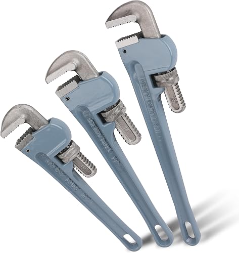 Tempest 3 Piece Pipe Wrench Set - 10", 14", 18" Professional Plumbing Tool Kit with Carbon Steel Jaw & Ductile Cast Iron Handle, Anti-Slip Teeth for Industrial, Automotive, and Home Repair