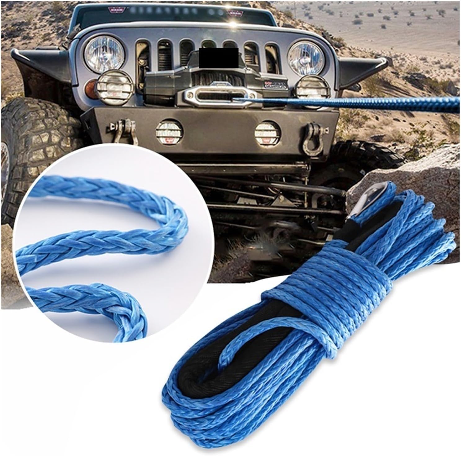 LIAMOS Winch Rope Cable, 15m Towing Winch Cable Rope String Line Synthetic Fiber 7000LBS for Off Road 4WD Truck Boat SUV Synthetic Winch Towing Rope Long Resistance to Wear(Blue)