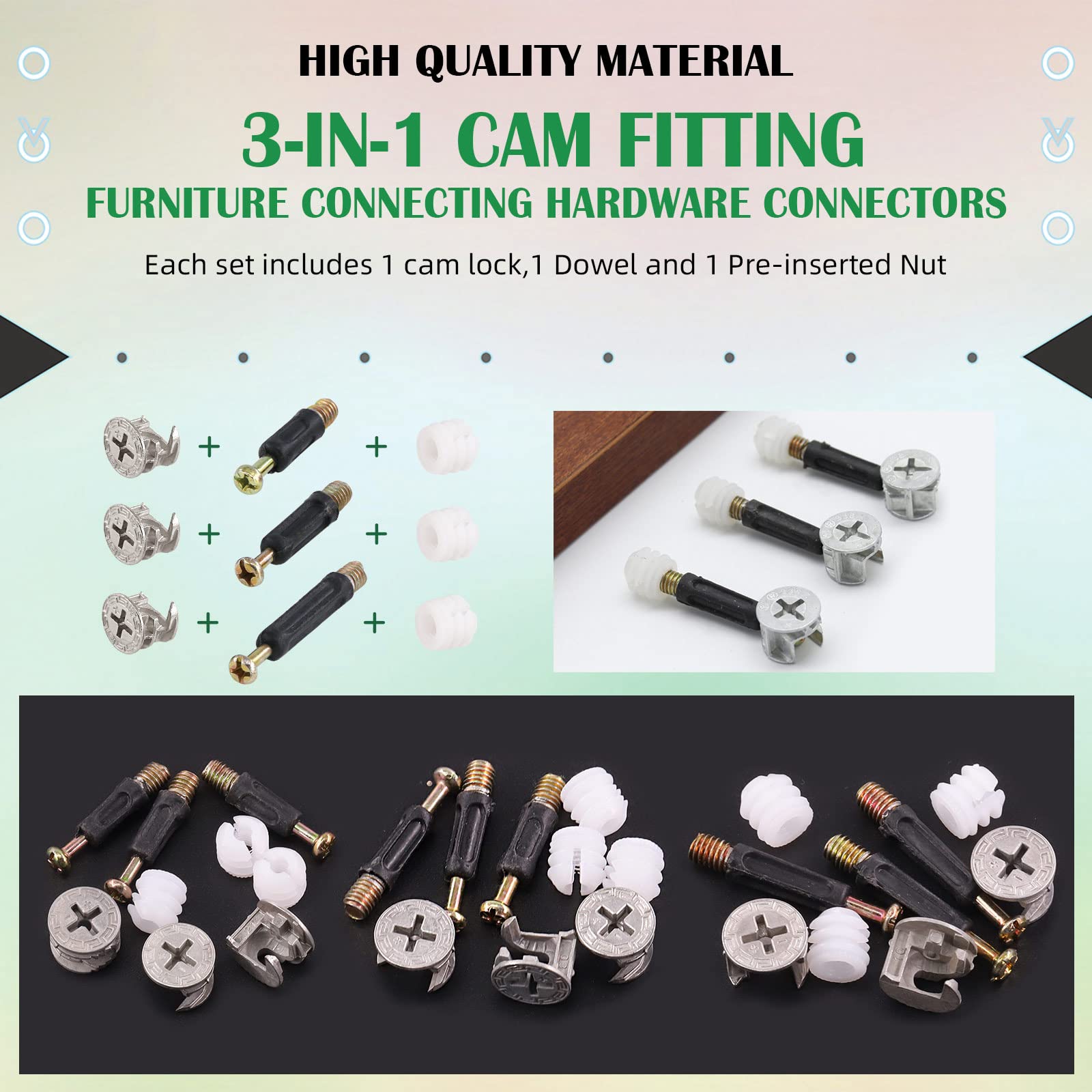 Furniture Connecting Kit 270-Piece - Cam Lock Nuts, Dowels \u0026 Screws For DIY  Furniture Cabinet Connectors, image size:1600x1600