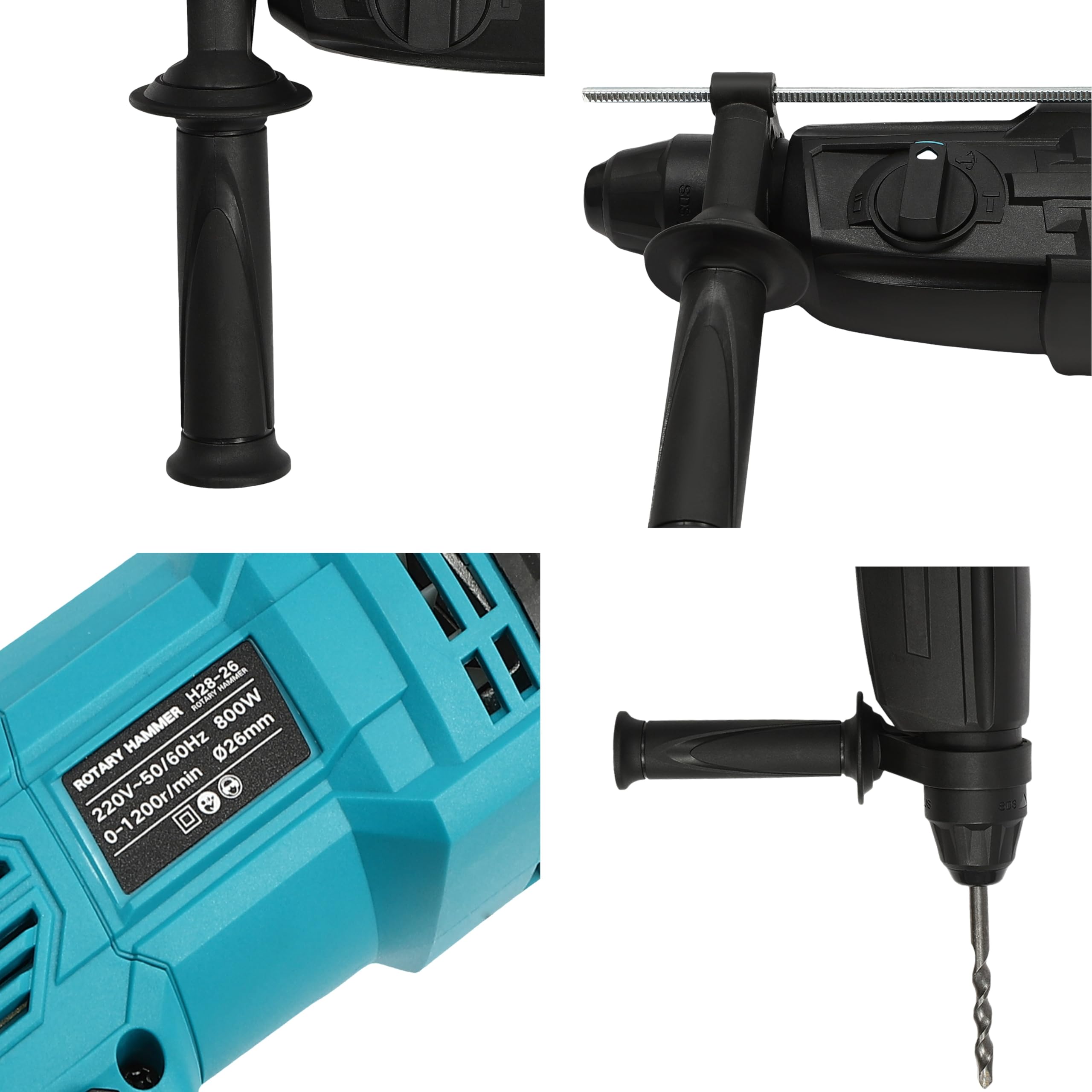 Wiertło udarowe 800 W, 26 mm, młot wyburzeniowy, bardzo wytrzymały uchwyt wiertarski, trzy tryby wiercenia, silnik z czystej miedzi