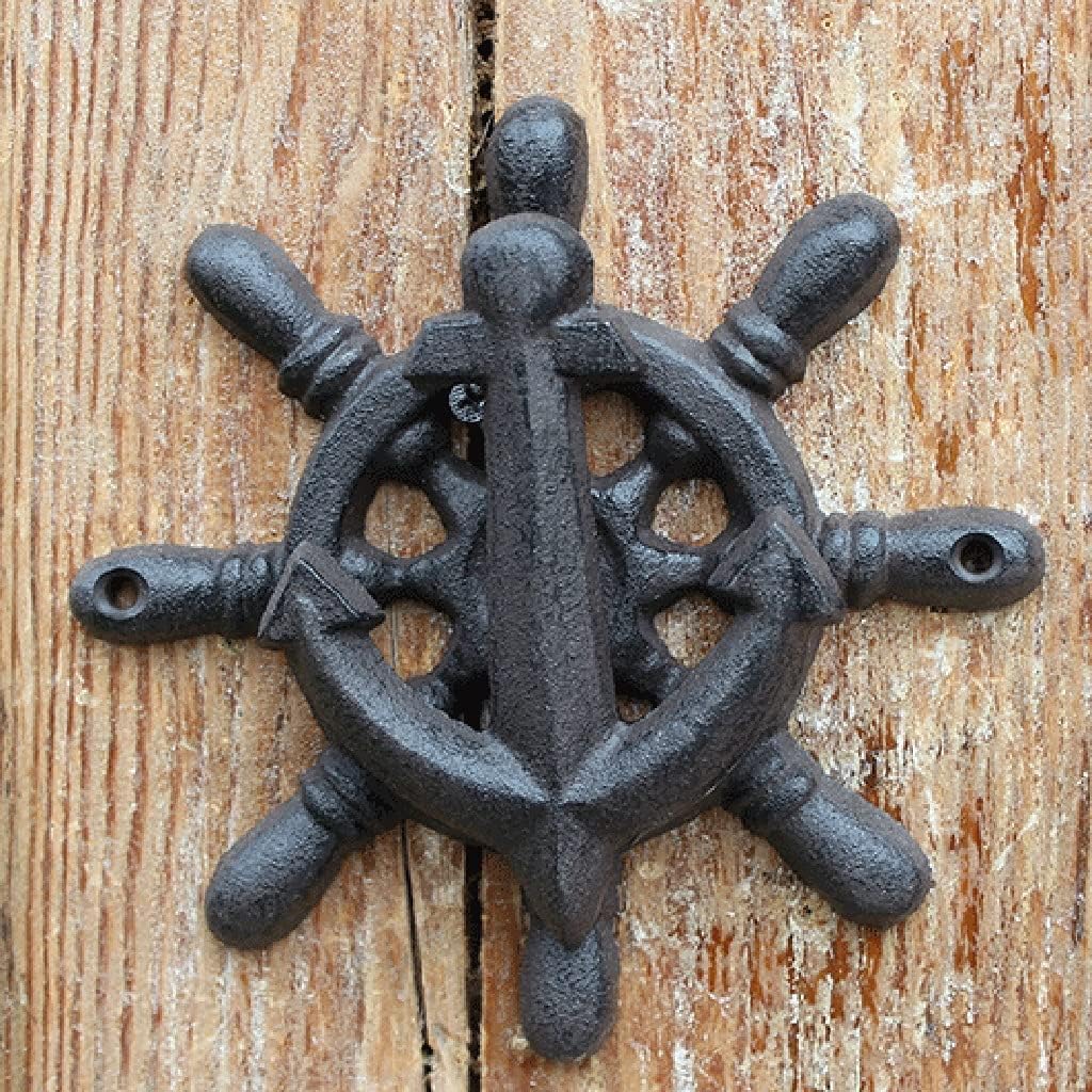 TIST Iron Door Knocker Cast Iron Vintage Rudder Door Knock Front Door Antique Door Handle Home Wall Door Ring Knocker Decoration Surface-Mounted Installation