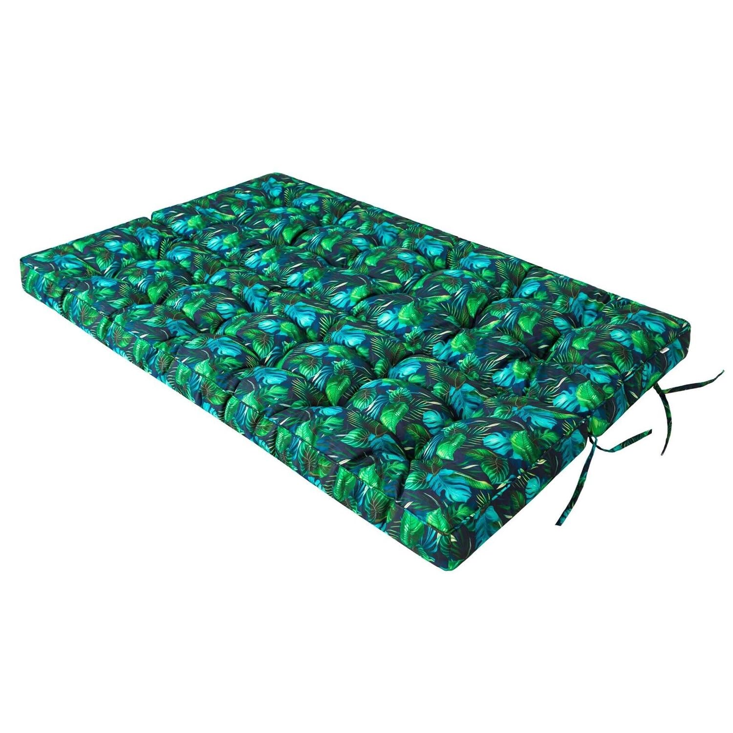 Hollywoodschaukel Auflage Pola, Sitzkissen für Gartenschaukel, 100–180 cm, mit 2 Kissen (Blaue BLÄTTER, 180 cm)