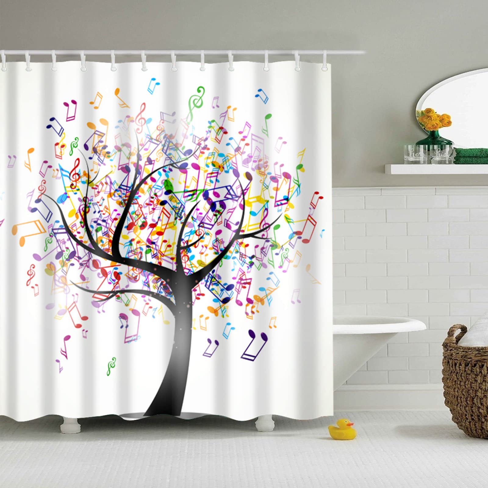 Tenda Doccia Albero Di Musica Viola Tenda Doccia Antimuffa Impermeabile Poliestere Lavabile con 12 Ganci Facile da Installare Tende Finestra Bagno per Dormitorio Hotel(180x220cm)