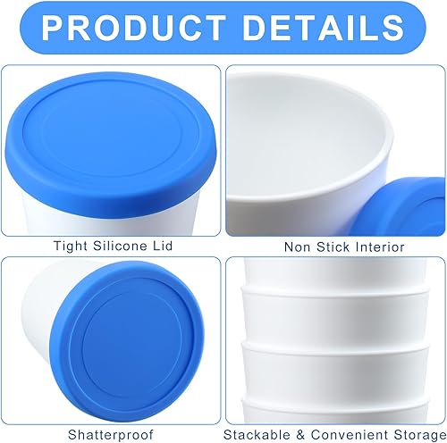 Miniatura 3 de 4 recipientes de helado de 1 cuarto de galón para helados caseros, contenedores reutilizables de almacenamiento de helado con tapas de silicona para
