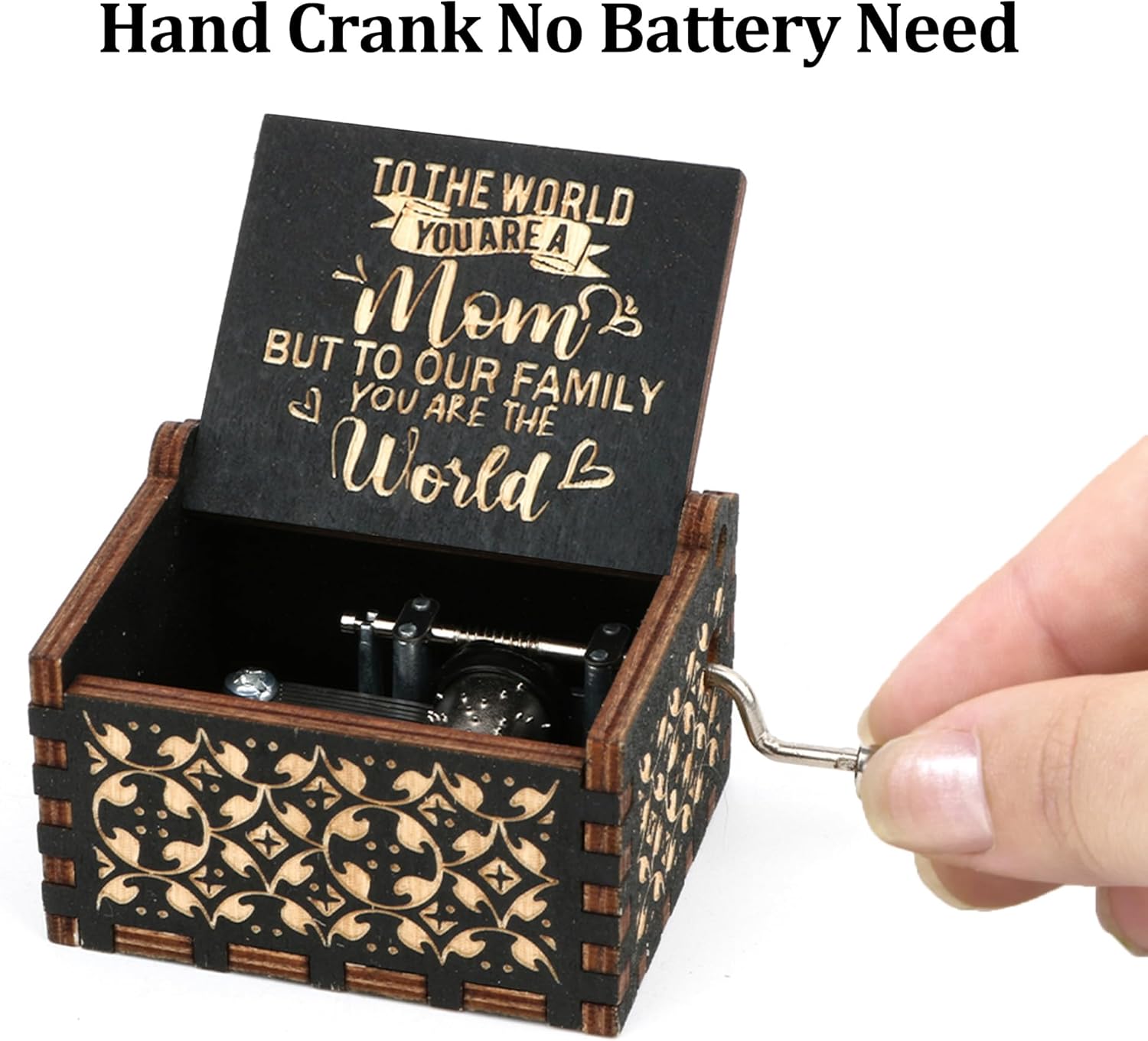 Music Box Hand Crank Engraved Musical Box-U R My Sunshine Mechanism Antique Vintage Personalizable Gift for Mom from Daughter and Son,Birthday, Mother's Day, Christmas - Image 2