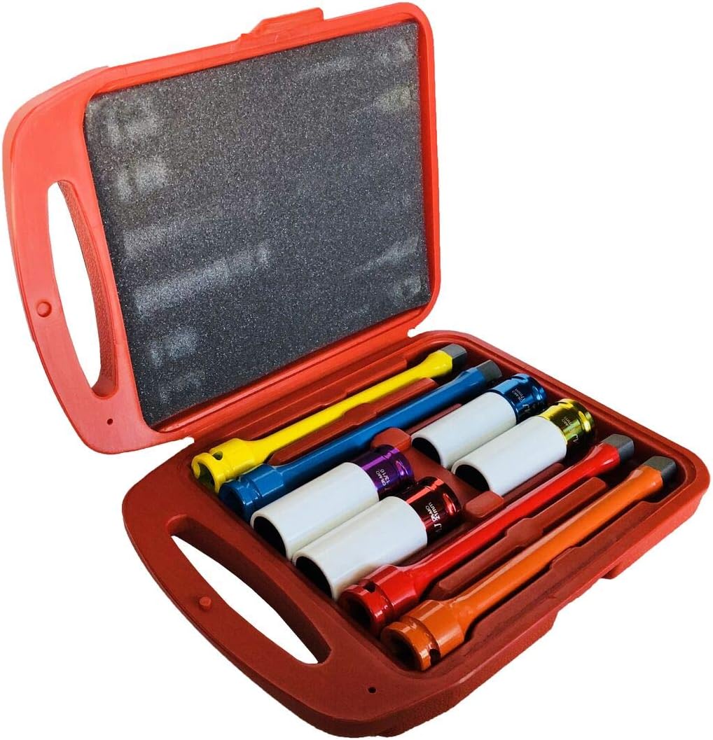1/2" Drive Torque Color Coded Impact Extension Bar & Impact Sockets CR-MO (8-Piece Set)