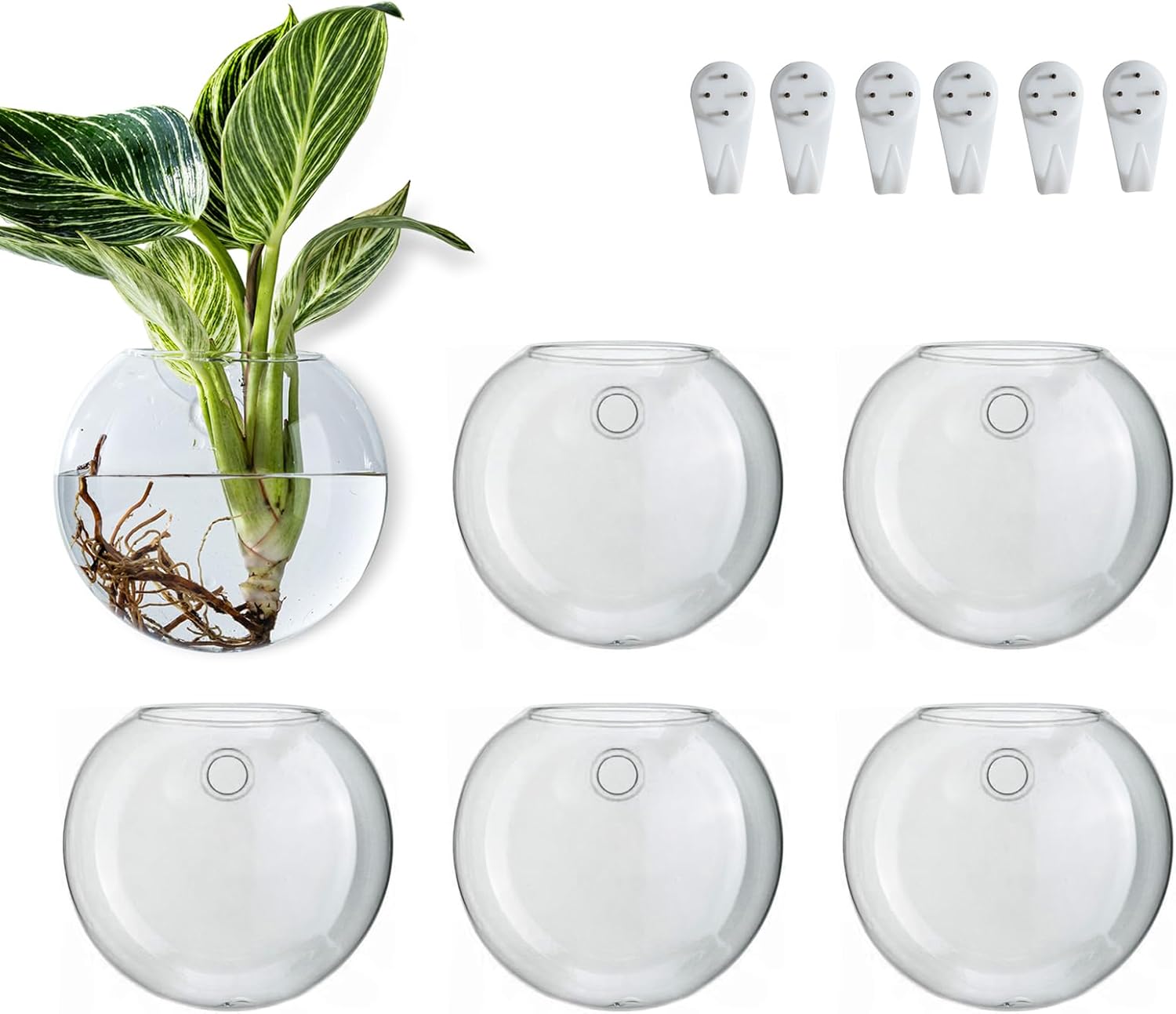 Wall Hanging Planter Propagation Station, Oblate Glass Flower Vase for Propagation, Wall Planter for Indoor Plants, Modern Home Office Corridor Bathroom Decor (6)