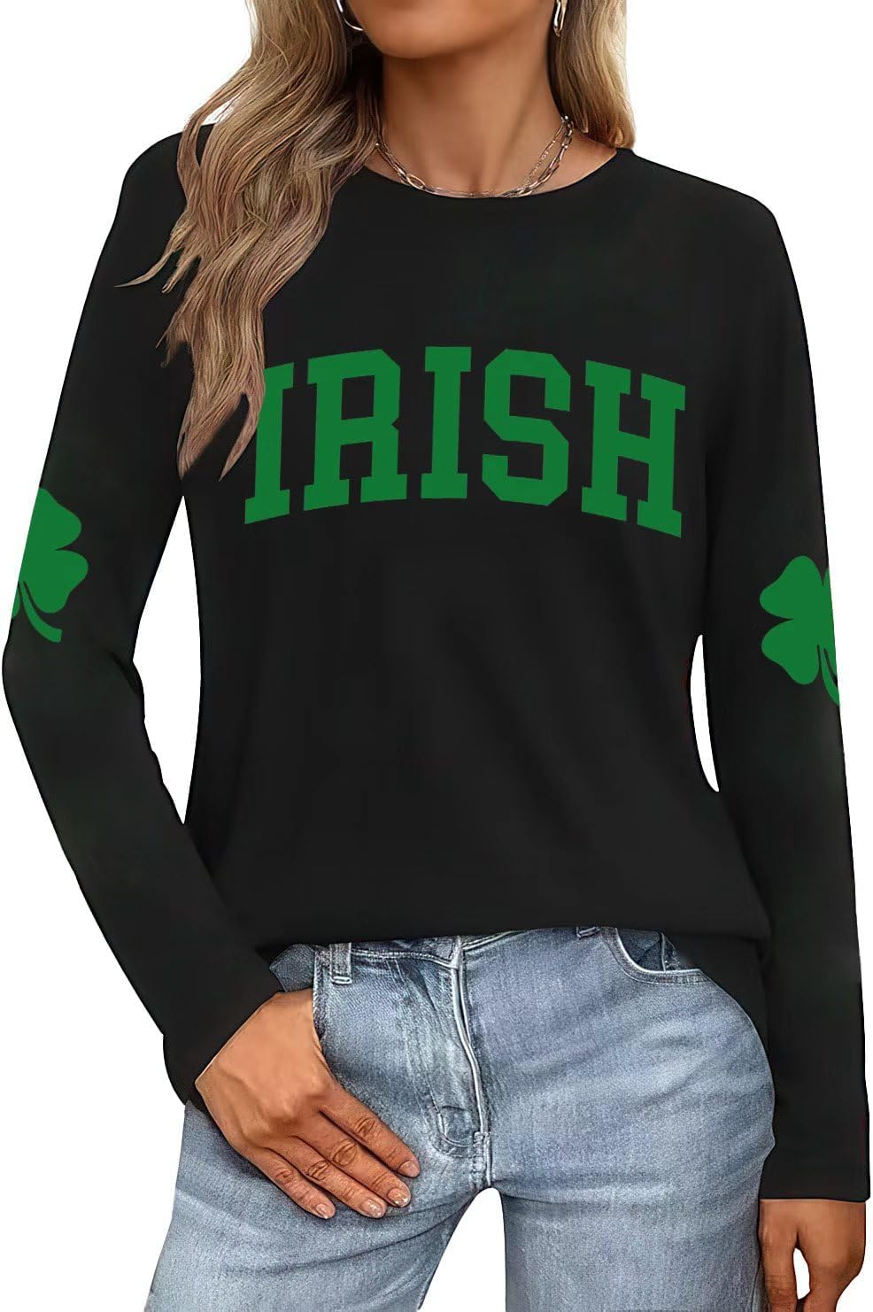 Women's St Patrick's Day T-Shirt Casual Long Sleeve Glitter Lucky Irish Shamrock Paddy's Day Graphic Tees Tops