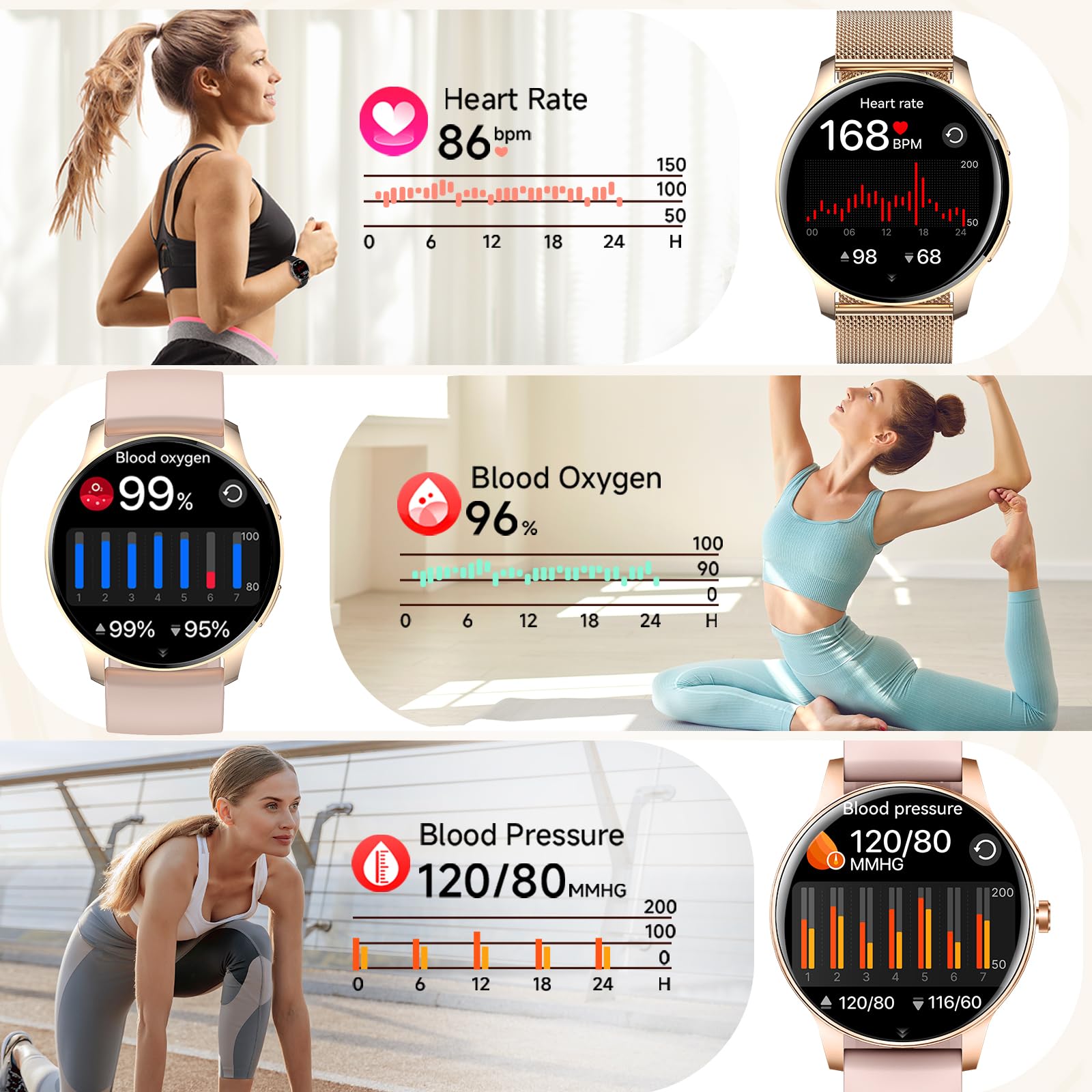 Lefitus Smartwatch Donna Orologio Chiamate e Risposta Bluetooth, 1,32'' HD iOS Android Orologio Tracker Fitness con Musicale Cardiofrequenzimetro Monitor SpO2 Sonno Contapassi Cronometro Smart Watch