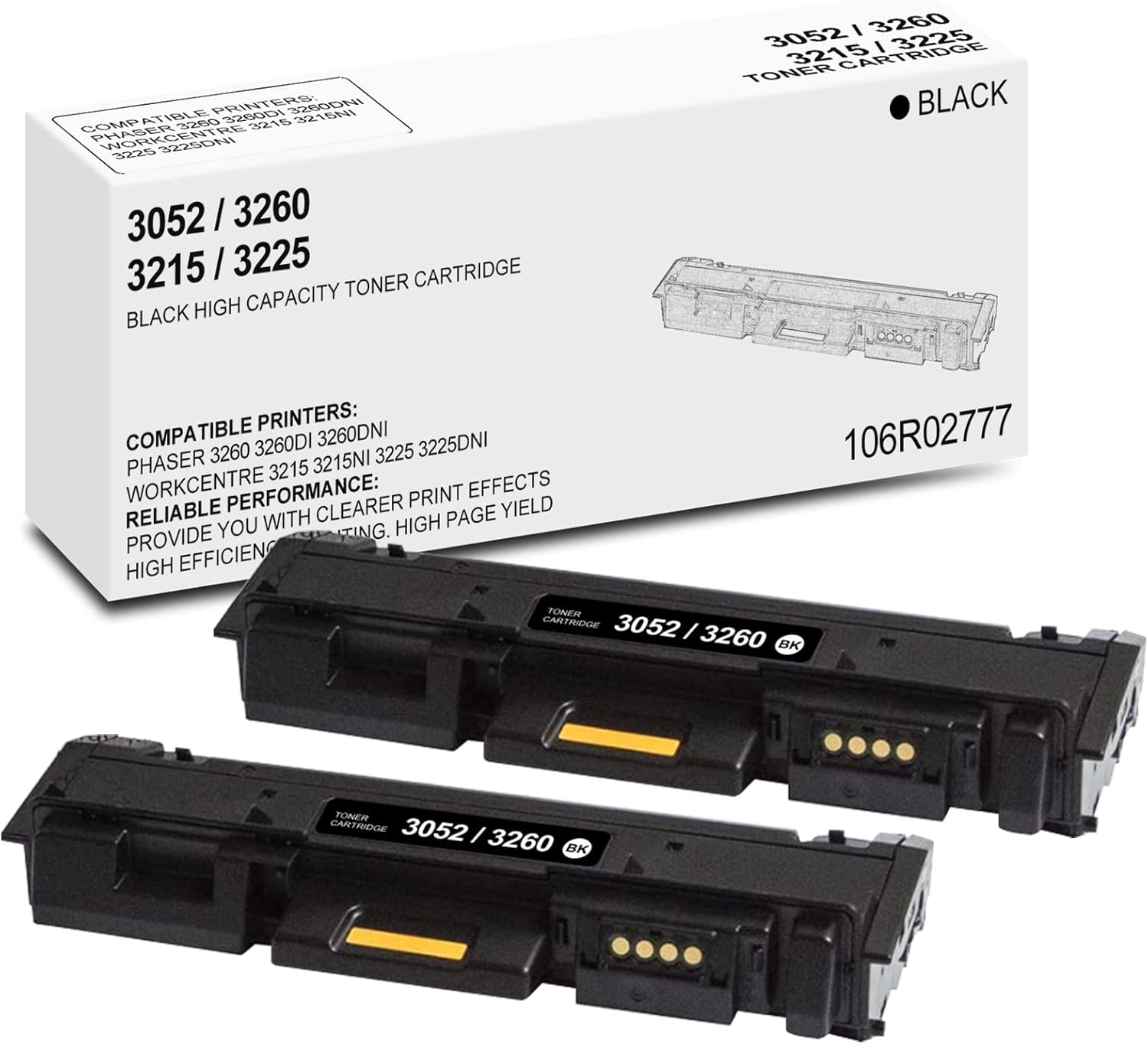 Phaser 3260 / Workcentre 3225 Black High Capacity Toner Cartridge Compatible for Xerox 106R02777 Toner for Xerox Phaser 3260 3260DI 3260DNI WorkCentre 3215 3215NI 3225 3225DNI Printer, (2 Pack)