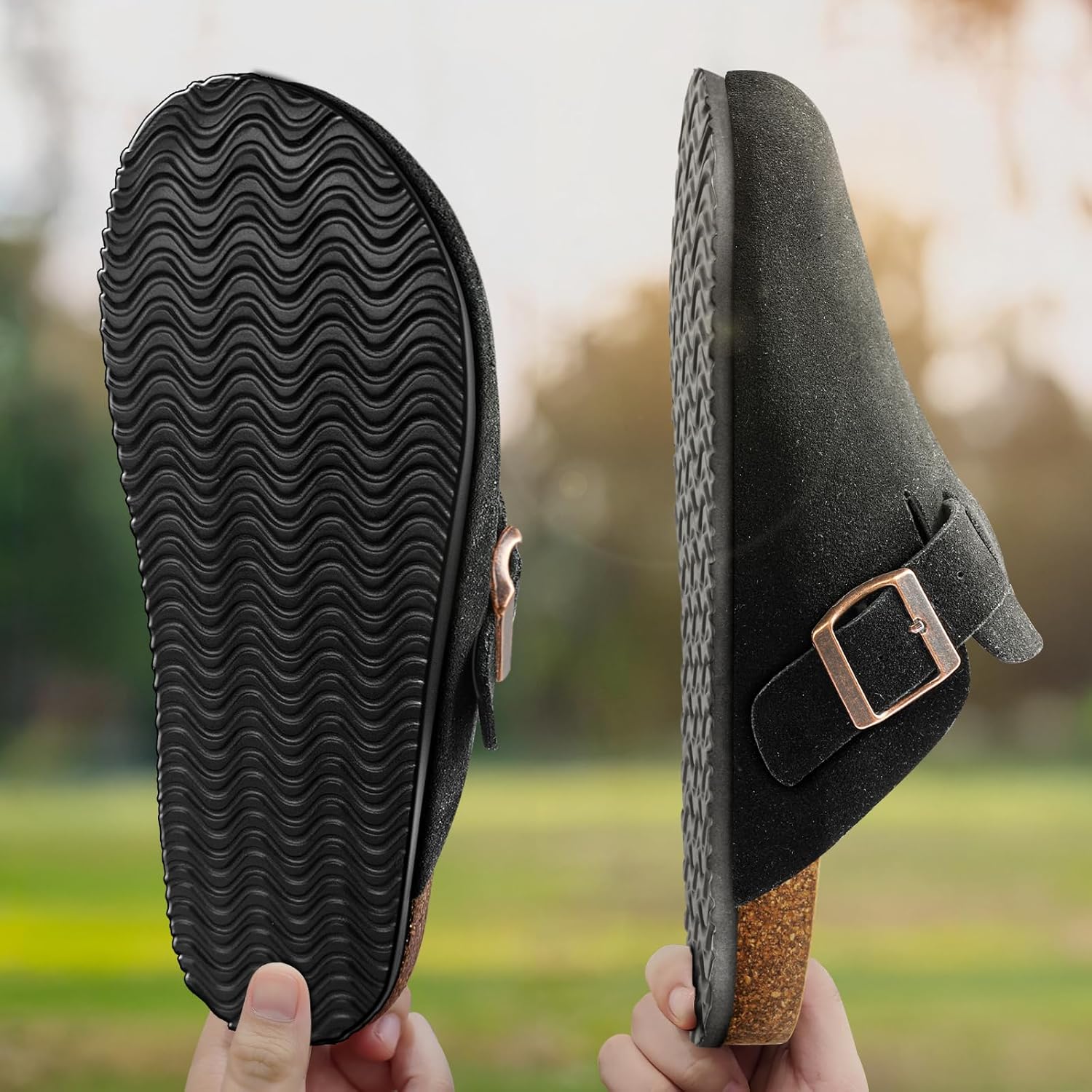 BULLIANT Clogs Mules Sandals Potato Shoes Men Women,Fleece-Lined Cow Suede Upper-Memory Foam Cushioned Cork-Footbed - Image 2