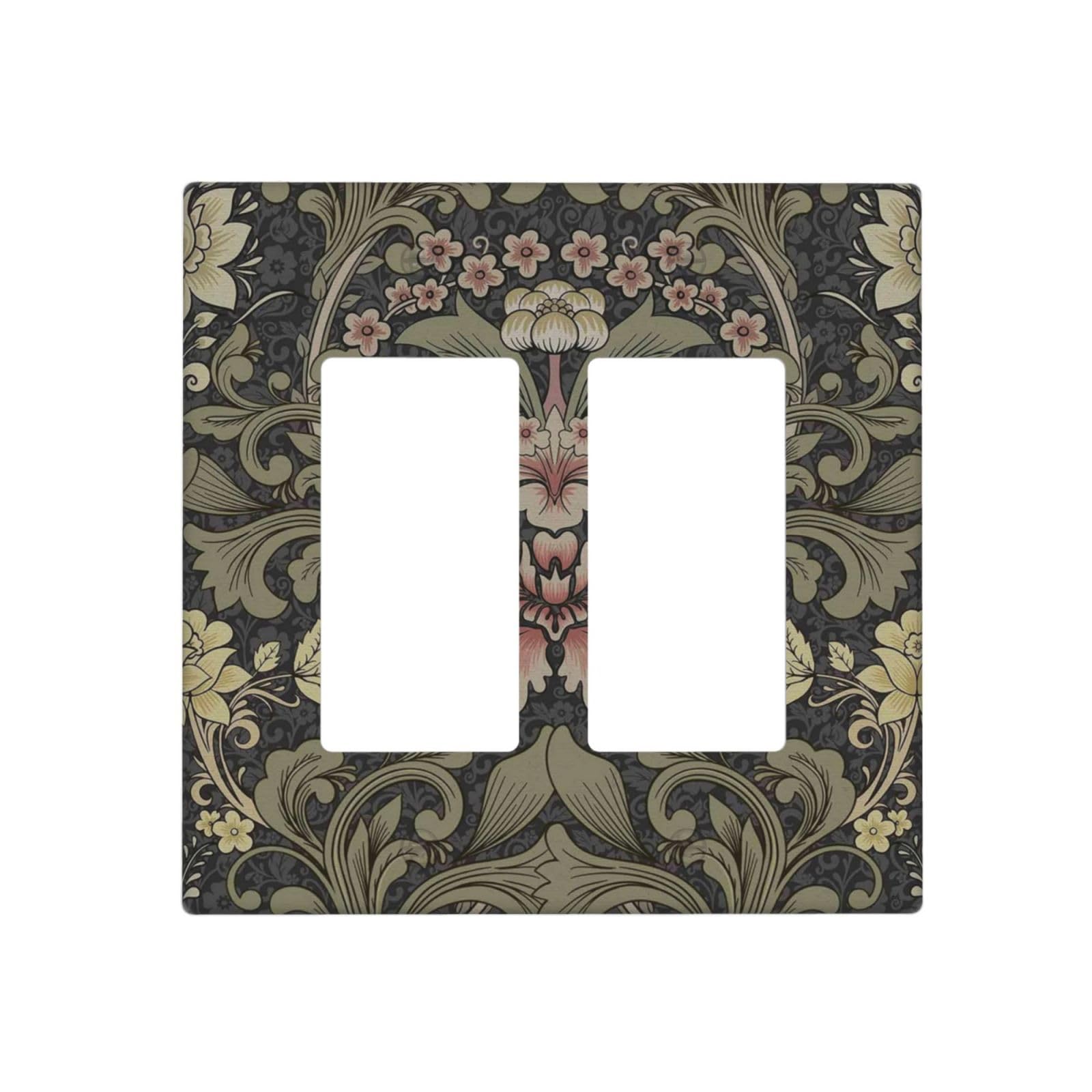 Vintage William Morris Floral Botanical Dark Green 2 Gang Rocker Decora Boho Light Switch Covers Dual Outlet Covers Wall Plate Decorative Switchplate Electrical Faceplate GFCI for Bedroom Decor