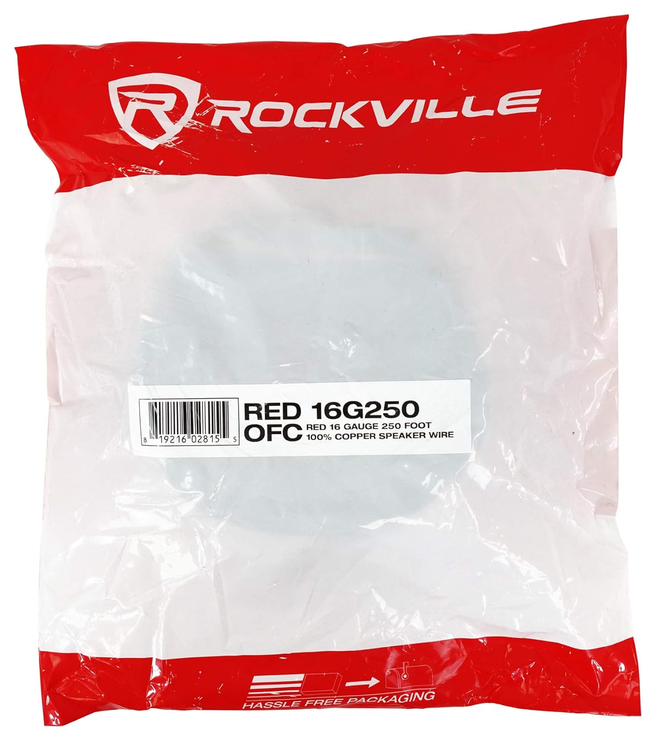 Rockville RED 16G250 OFC 16 Gauge 250 Ft Speaker Wire, 100% Copper, Marine Grade, Flexible, Red, for Car, Marine, and Home Audio