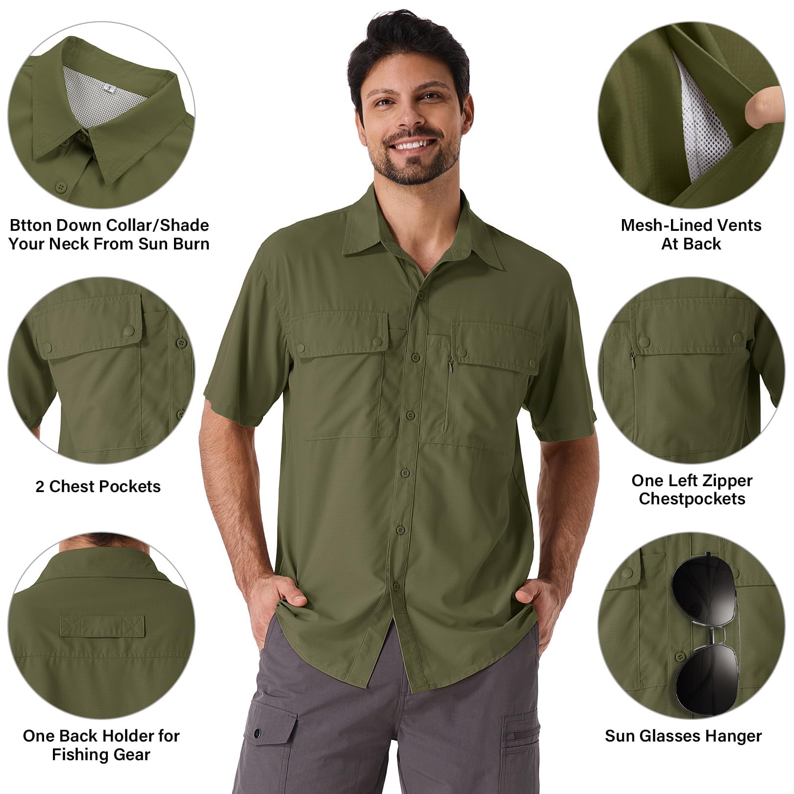 Hemd Herren Kurzarm Safari UPF50+ UV Schutz Wanderhemd Herren Funktionshemd Outdoorhemd Atmungsaktiv Schnelltrocknend Hemd