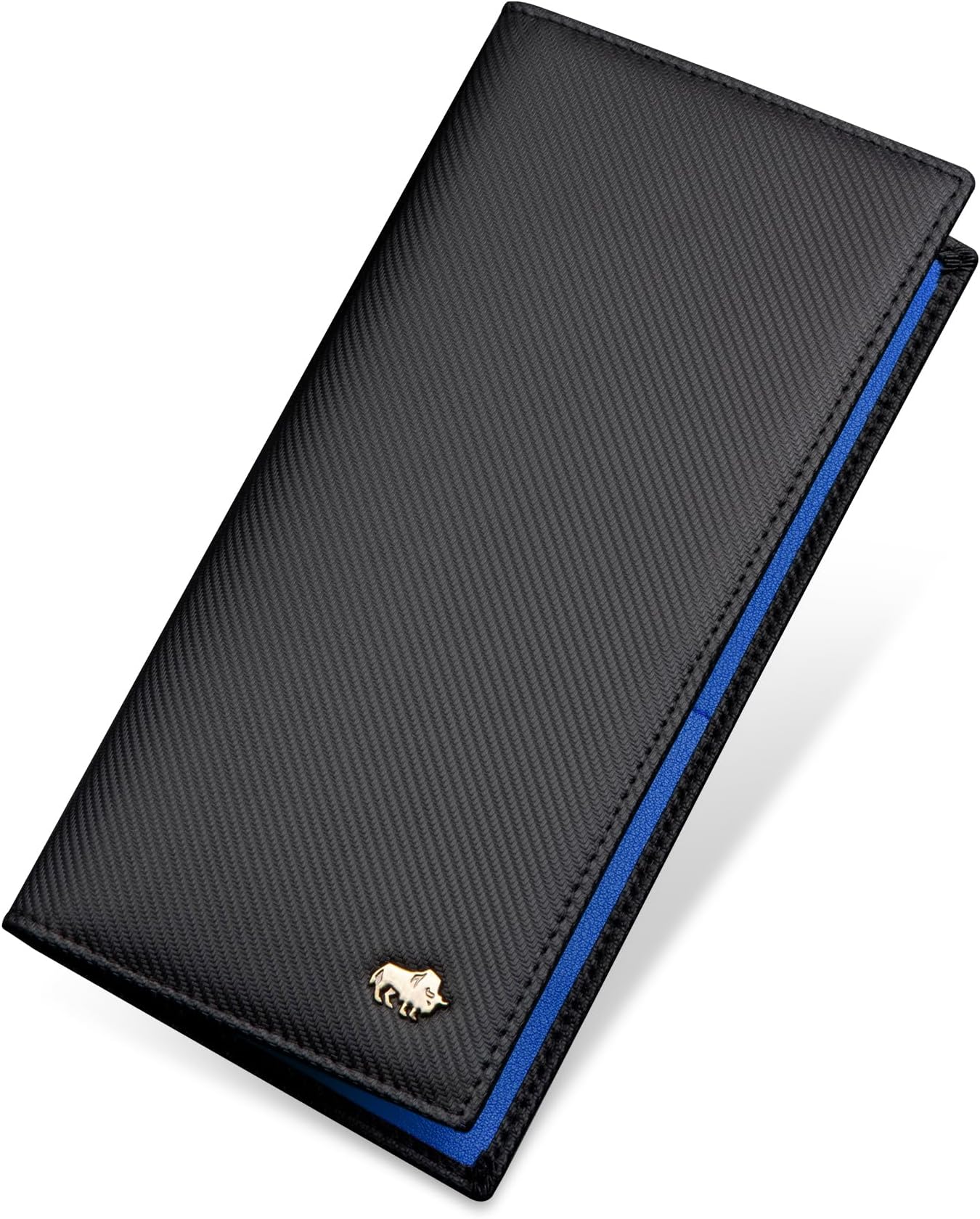 RFID Bifold Wallet Slim Credit Card Wallet Real Leather Men's Long Wallet with Zipper Coin Pocket - Blue