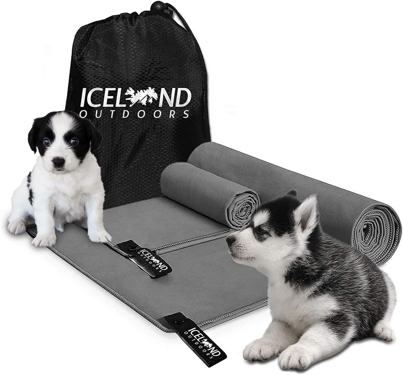 Dog Towels for Drying Dogs (2 Pack) 1 Large &1 Small, Microfiber Quick Drying Towel Grey