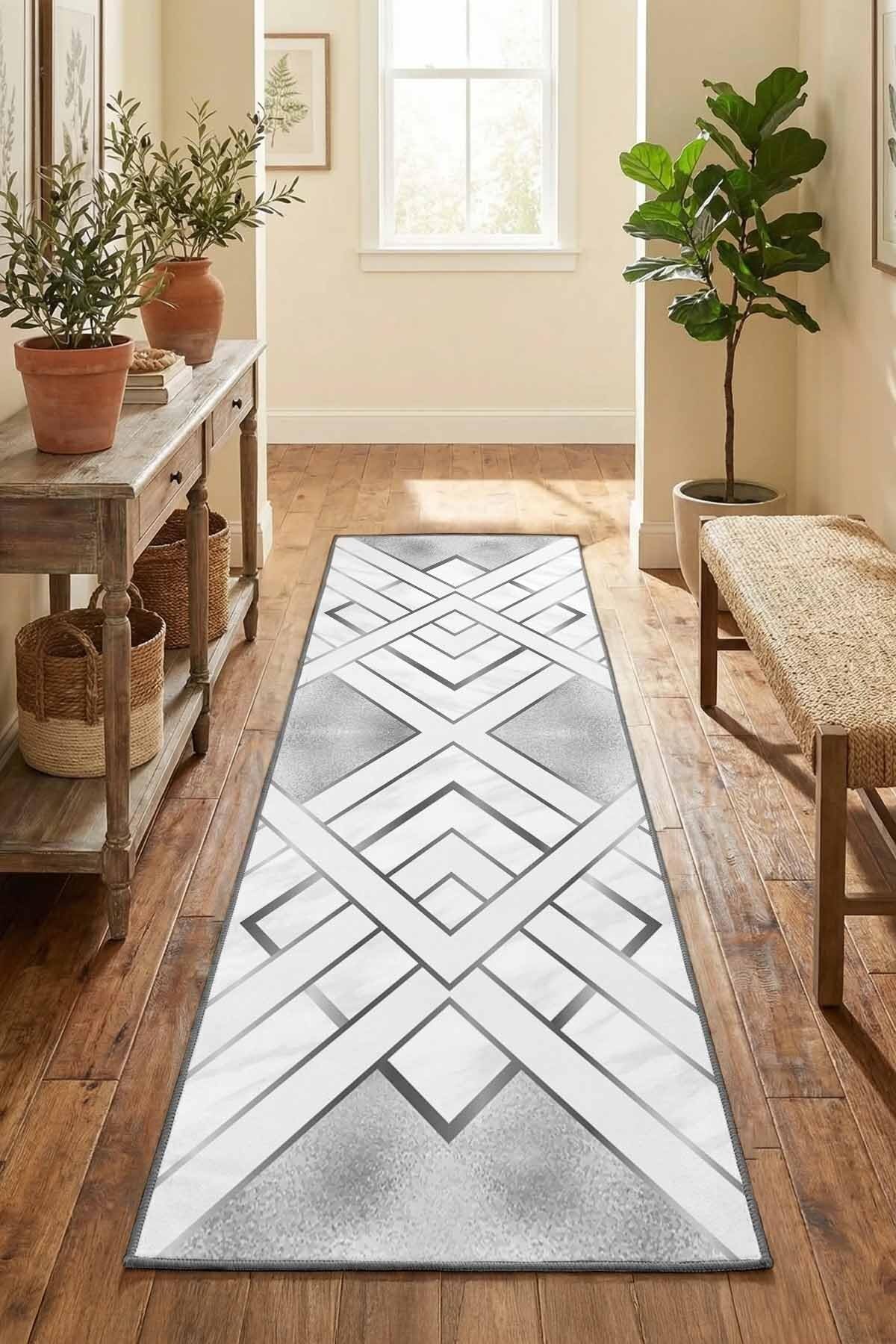 Monnhein Gri Yolluk Vava - Yıkanabilir, Kaymaz Taban, Dijital Baskılı, Leke Tutmaz, İnce Hav, Modern Koridor, Mutfak, Antre ve Salon için Dekoratif Yolluk