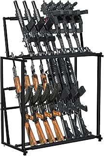 Gun Rack, Folding 14 Gun Standing Floor Gun Display Rack, Adjustable Metal Rifle Storage Holder with Soft Sponge, Detachable Into Two Separate Gun Mounts. - HUATOL