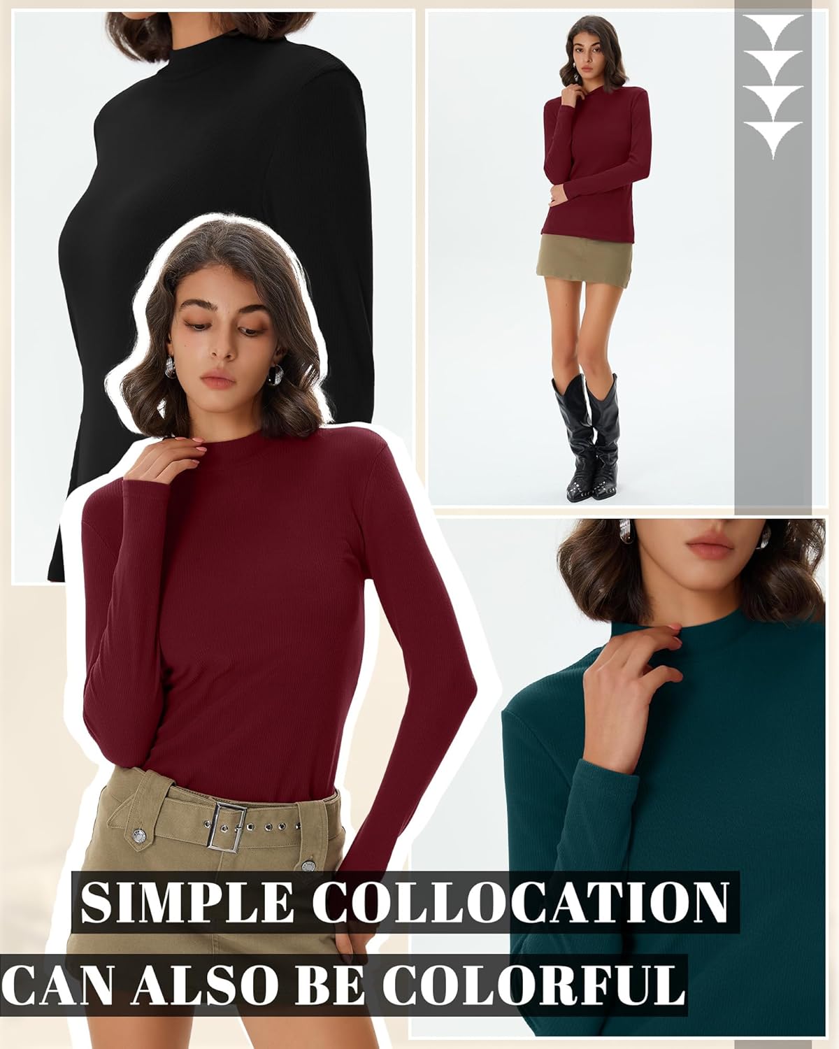 3 Pack Women's Mock Neck Thermal Tops Long Sleeve Cotton Ribbed Knit Turtleneck Shirts Slim Fitted Casual Base Layer - Image 5