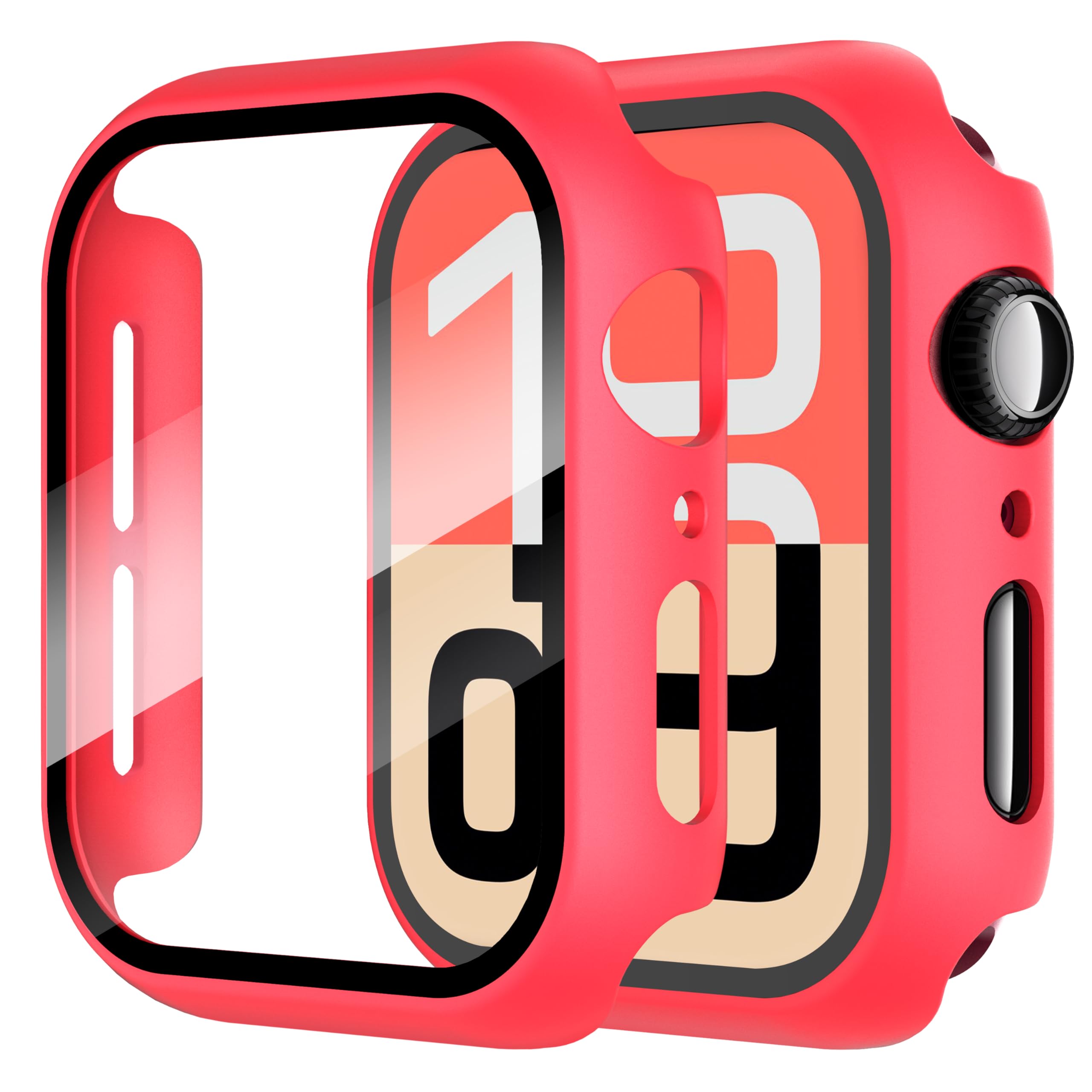 Diruite Suoman 2-Pack for Apple Watch Series 6/5/4/Series SE/SE 2/SE 3 44mm All-Around Screen Protector Case, Tempered Glass Screen Protector Case Ultra-Thin for iWatch 44mm Protection Cover - Red