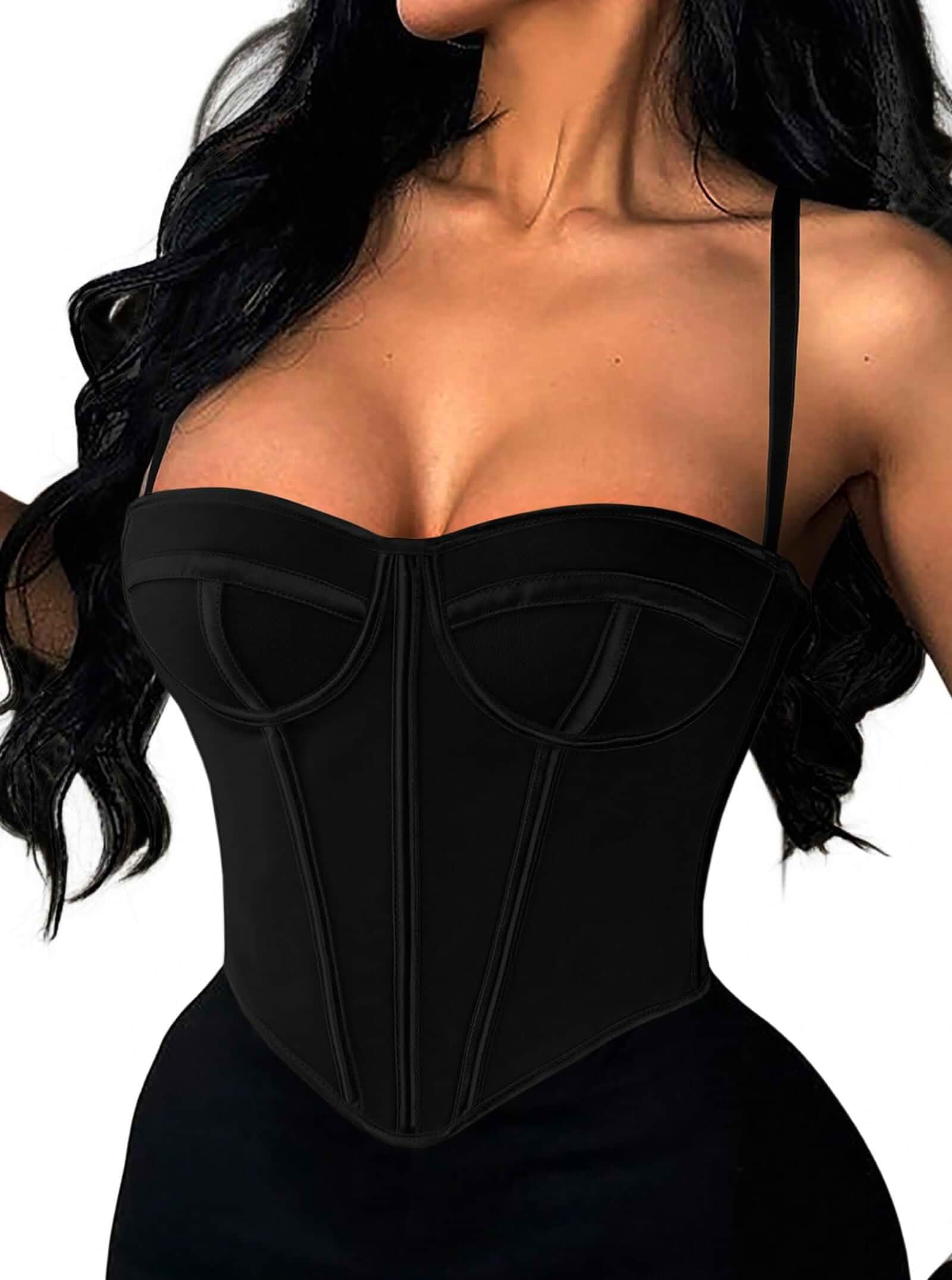 Avanova Women Corset Top with Straps Sexy Cami Bustier Built-in Boning, Cup Support Seam, Overbust, Crop Length, Slim Fit, Going Out, Party, Clubbing, Date Night