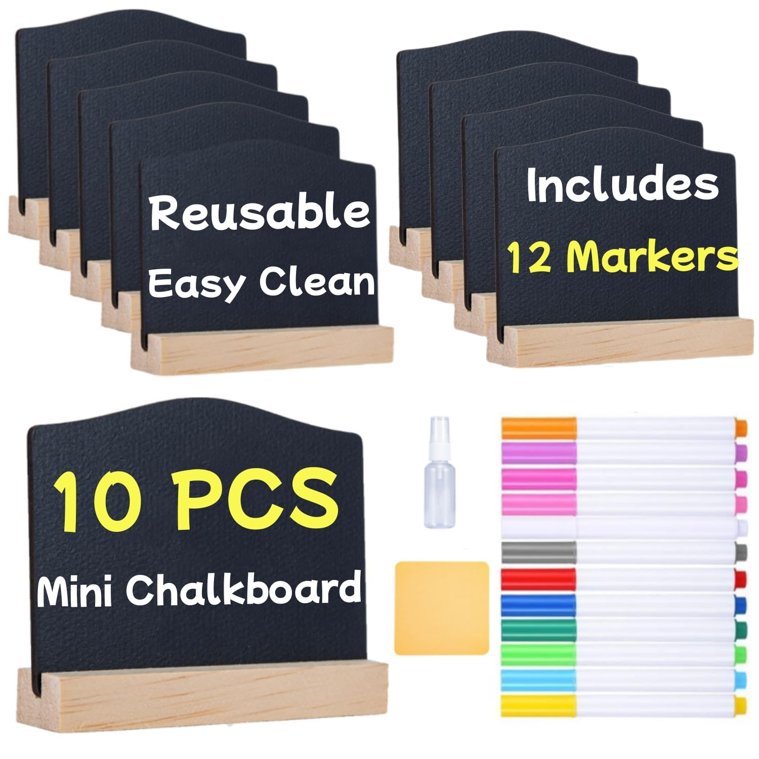10 Pcs Reusable Mini Chalkboard Signs with Easel Stand for Food Labels, Double-Sided Use Message Board Signs, Weddings Place Cards, Birthday Parties, Table Numbers, Plants, Special Event Decorations