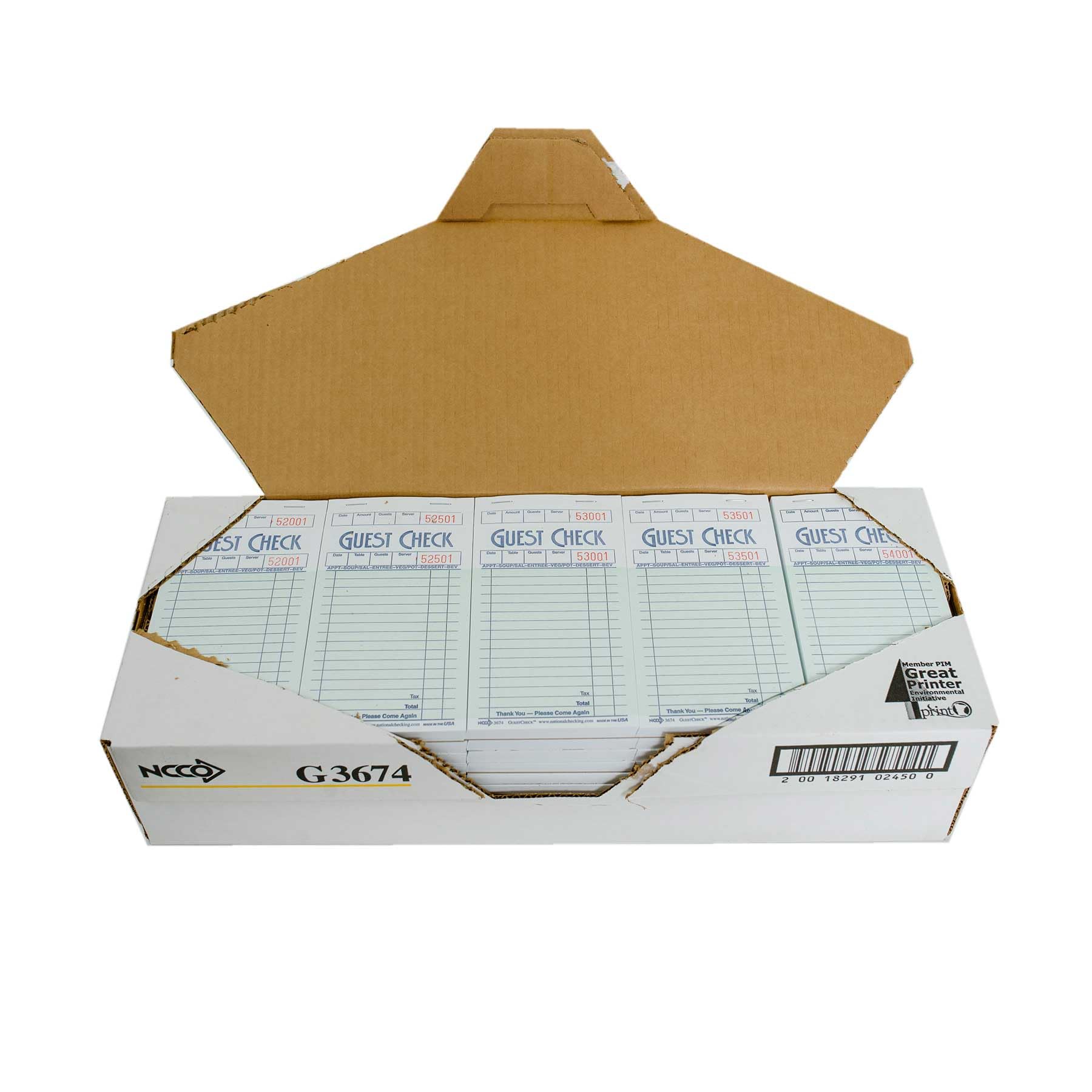National Checking Company Guest Check Board - 1 Part Green by NCCO – Paper, Pack of 2500
