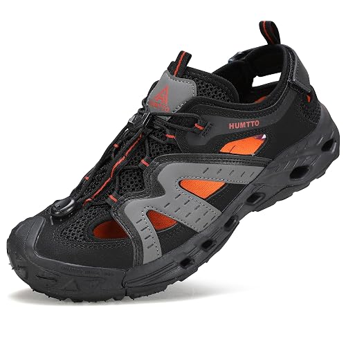 HUMTTO Men's Amphibious Closed Toe Hiking Sandals,Quick-Dry Water Shoes