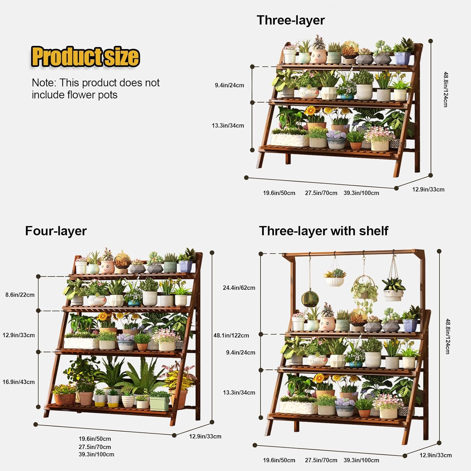 Outdoor Bamboo Plant Stand 3-Tier Folding Plant Shelf 19.6" Wide Versatile Display Rack for Living Room Balcony Garden - Space-Saving Plant