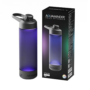 Aquaminder Smart Water Bottle Glows & Beeps to Remind You to Drink More 770 ml Chug Cap Bottle For Adults and Kids Perfect For Gift, Travel, Gym, Yoga, Black, Silicone - image, photos
