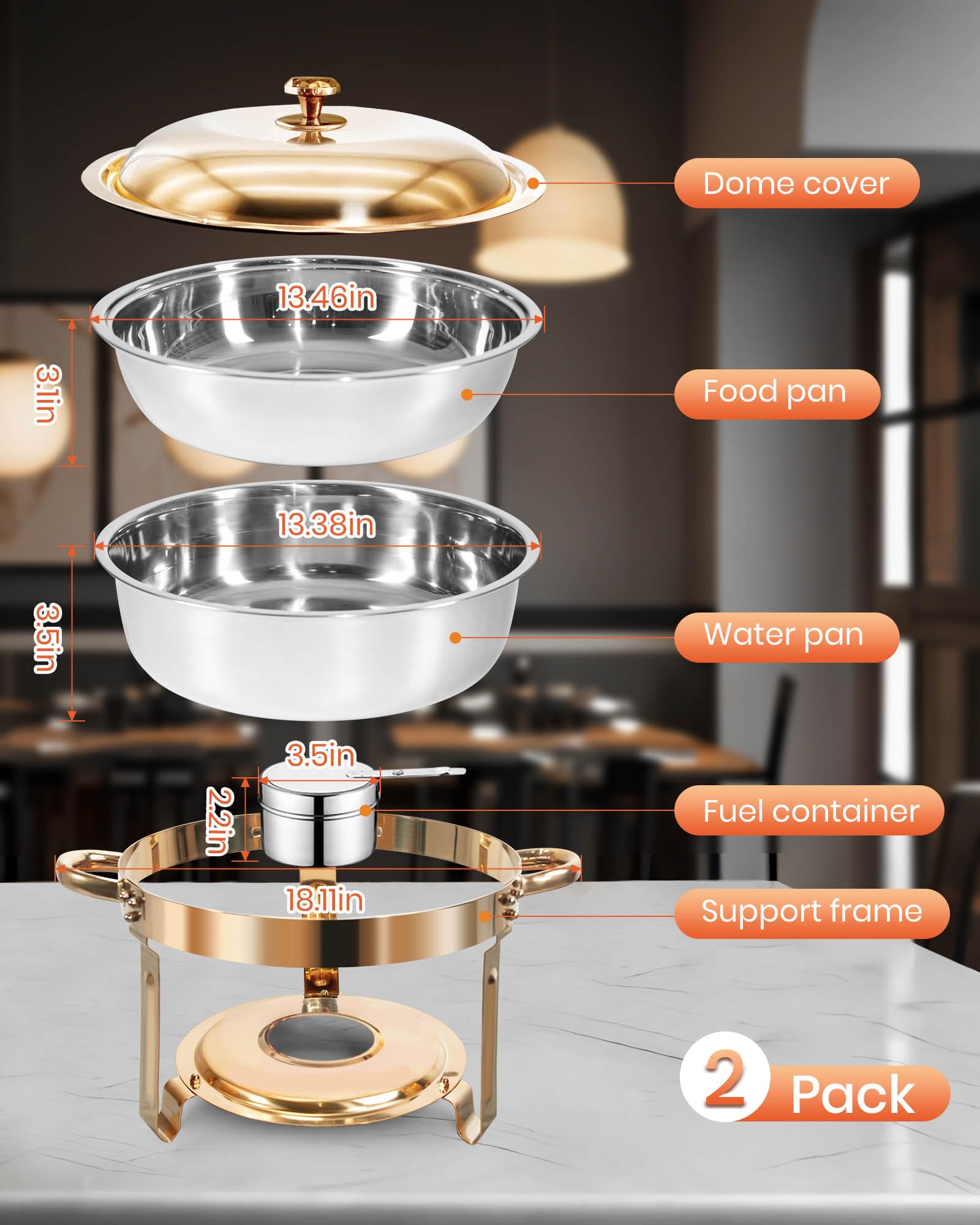 Chafing Dish Buffet Set 6L[Robust und hochwertig],2pcs contenitori in acciaio inox [Eleganti Rosa Oro e Argento] Calco più caldo per per Feste, Catering ed Eventi （Rullo Bordo Design）