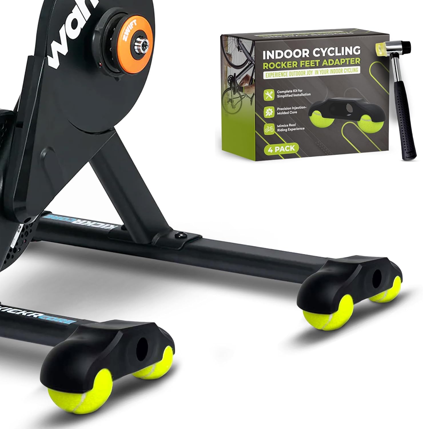 4 Pack 8 Balls Rocker Feet Adapters with Tennis Balls for Wahoo Kickr Core 2, Thick Injection-Molded Accessory for Indoor Bike Cycling Smart Trainers to Make Your Riding More Comfortable