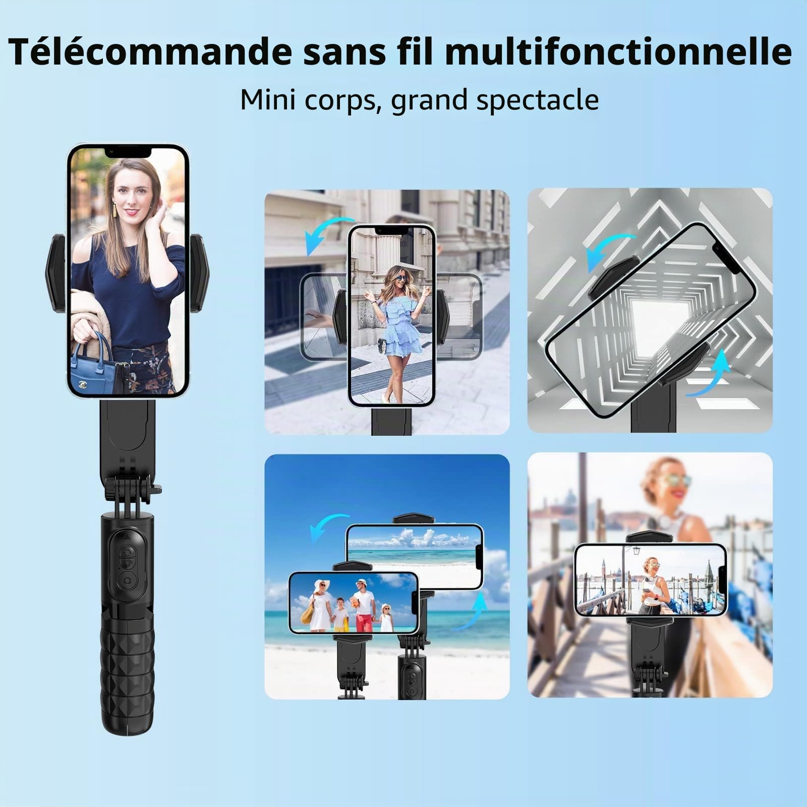 KOSCHEAL Stabilisateur de téléphone portable, bâton à selfie stabilisateur avec lumière de remplissage, rotation 360° et télécommande sans fil pour Android et iPhone, idéal pour Vlogging, Youtube et