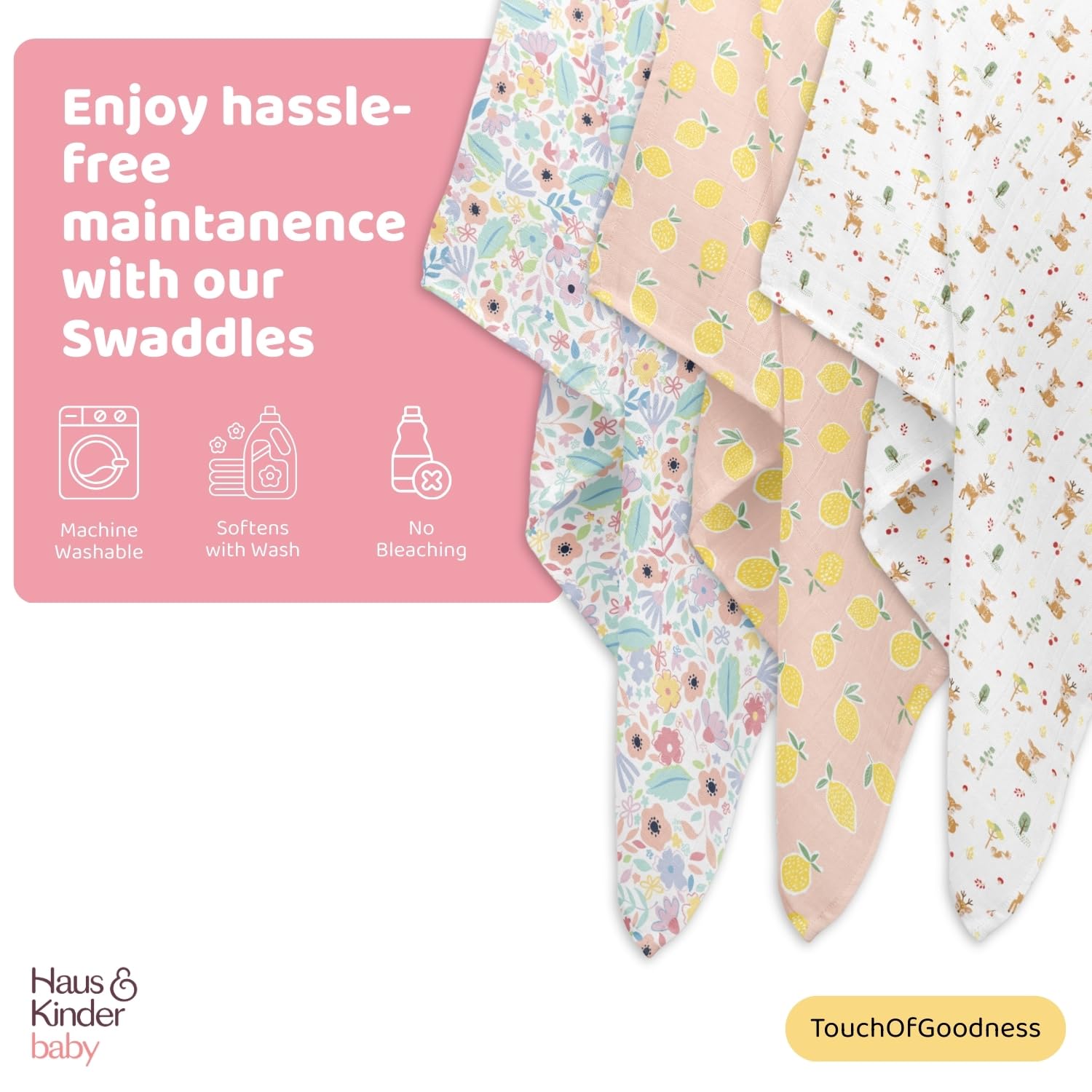haus & kinder 100% Cotton Muslin Swaddle Wrap for New Born Baby | Pack of 3 (100×100 cm) | Baby Blanket & Swaddles for Newborn | Citrus Groove Collection 3