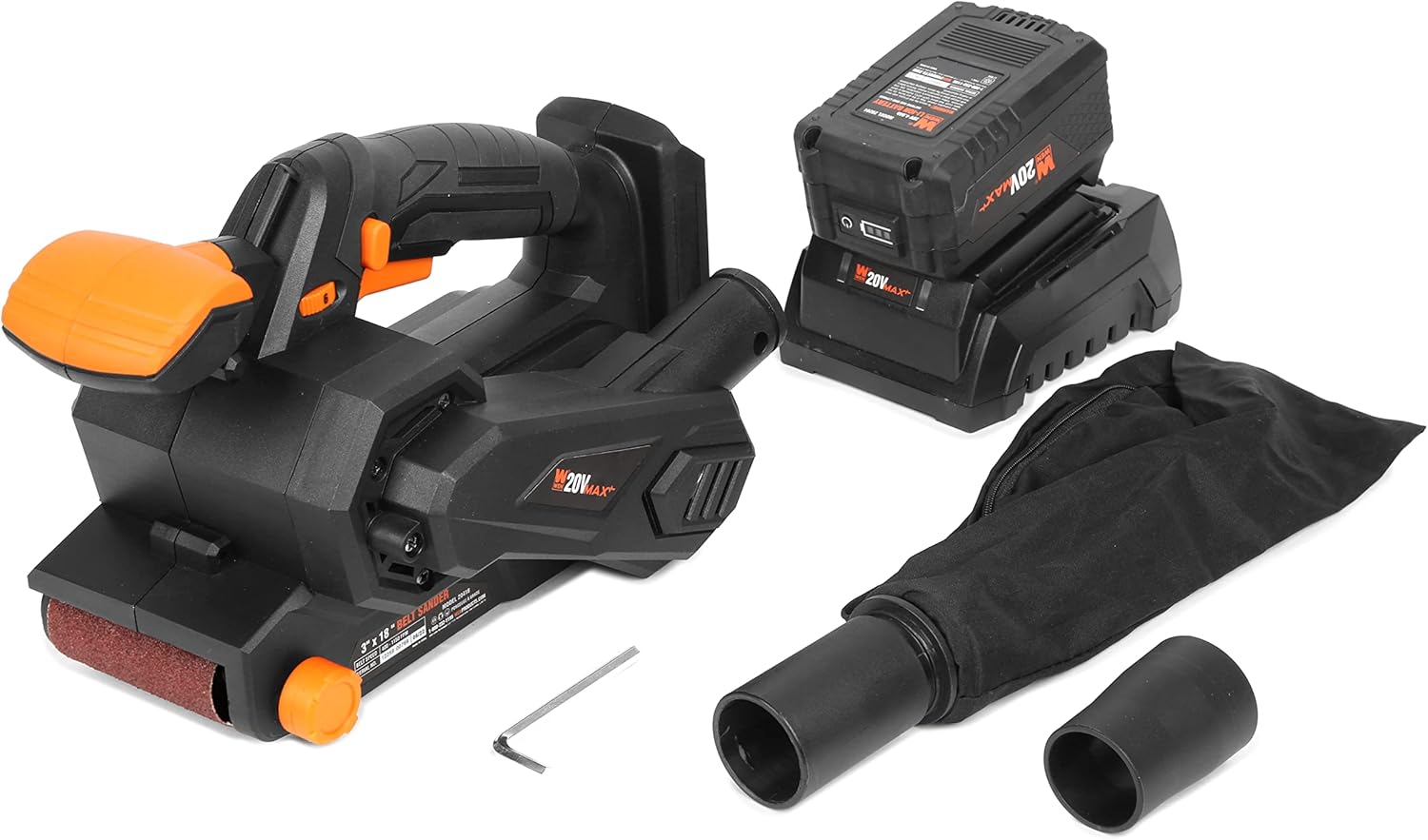 WEN 20418 20V Max Cordless Belt Sander, Variable Speed, Handheld and Portable with 4.0Ah Battery and Charger