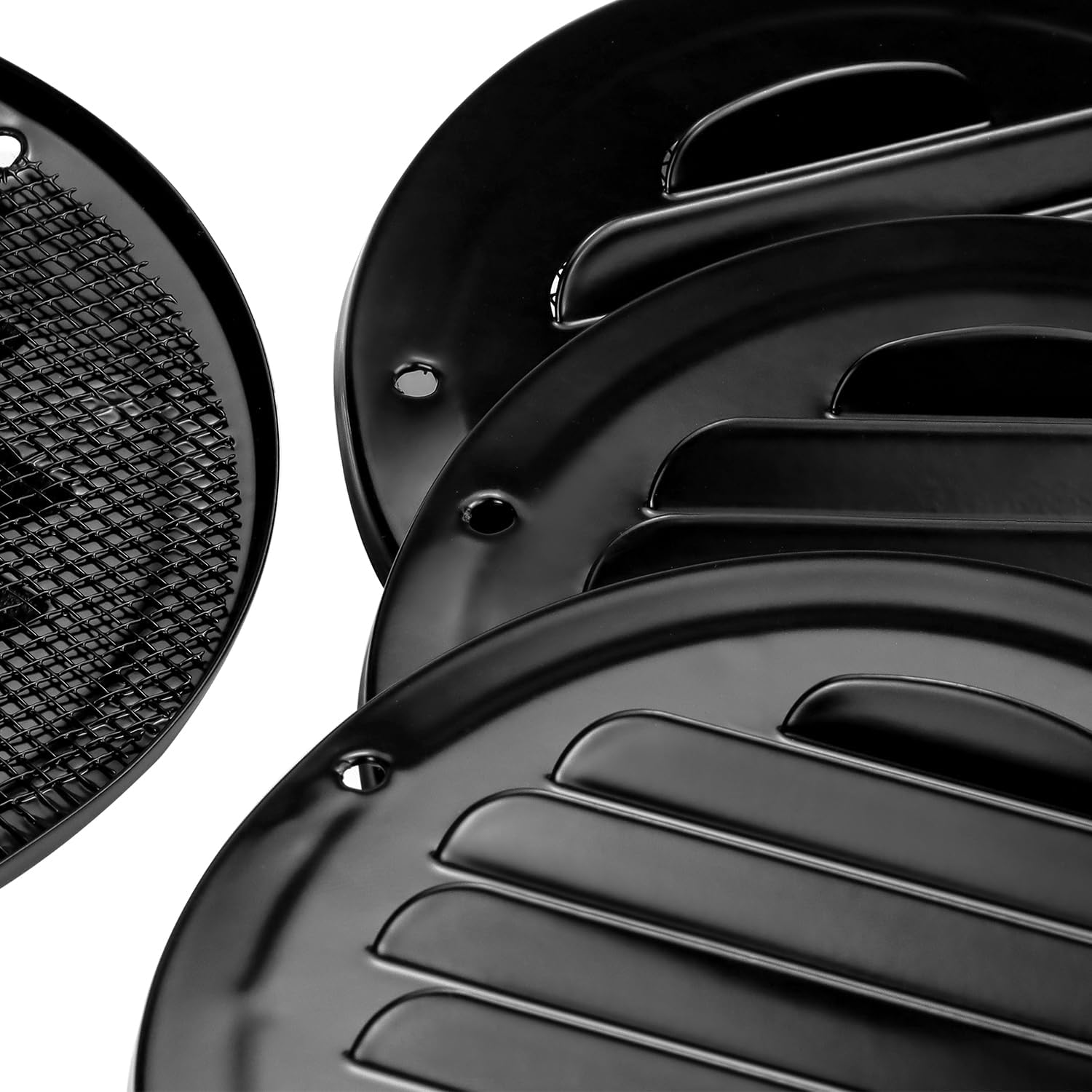 QWORK 4" Black Soffit Vent Cover with Screen Mesh, 10 Pack Round Metal Air Vent Louver, 5-11/16" Diameter Grill Cover, Round HVAC Vents