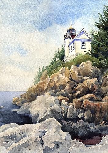 Bass Harbor Head Faro Acadia National Park Maine Matted Art Prints, 5x7