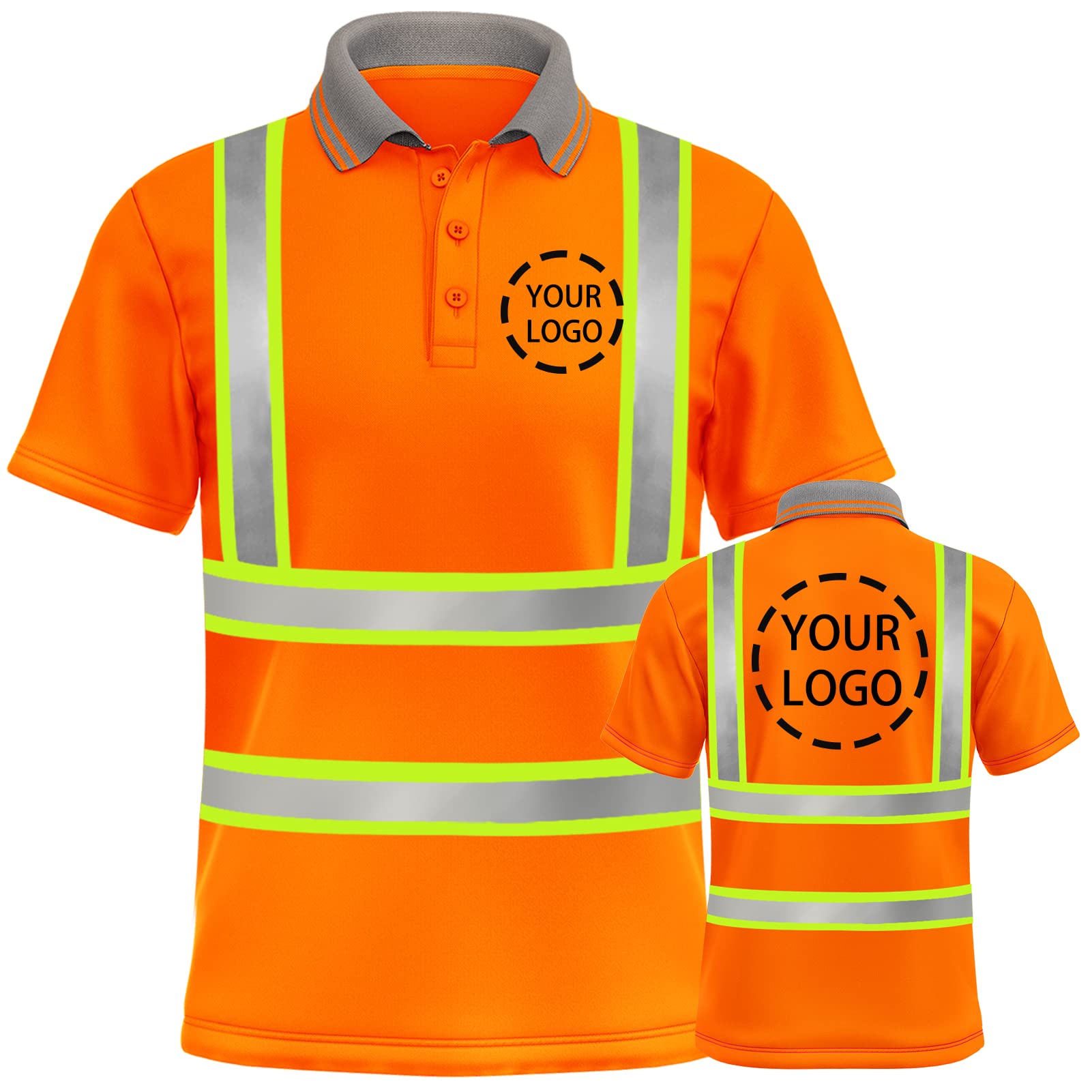 YOWESHOP High Visibility Reflective Safety T-Shirts Custom Logo Hi Vis Short Sleeve Work Polo Shirt for Men
