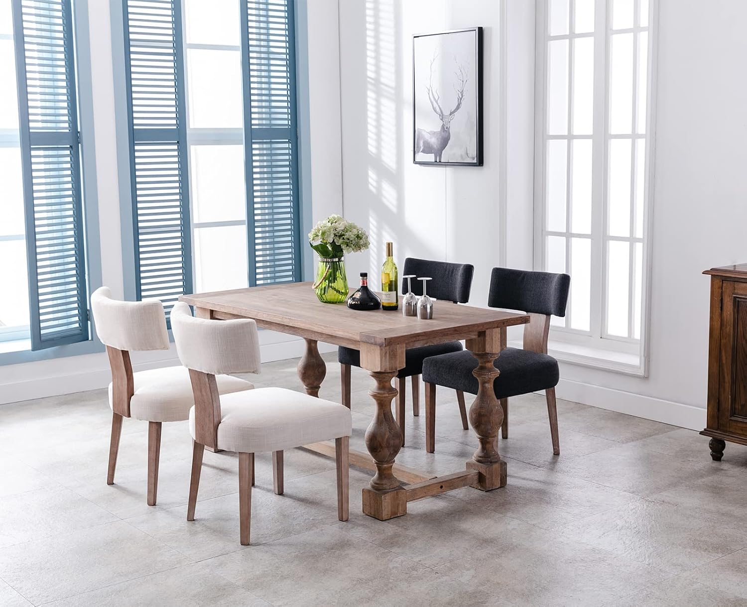 Upholstered Farmhouse Dining Chairs Set of 2 Mid Century Modern Dining Room Chairs Retro Linen Kitchen Chairs Armless Side Chairs with Wood Frame/Curved Back for Kitchen/Living Room,Beige,2PCS Linen-beige 2PCS-Upholstered Back