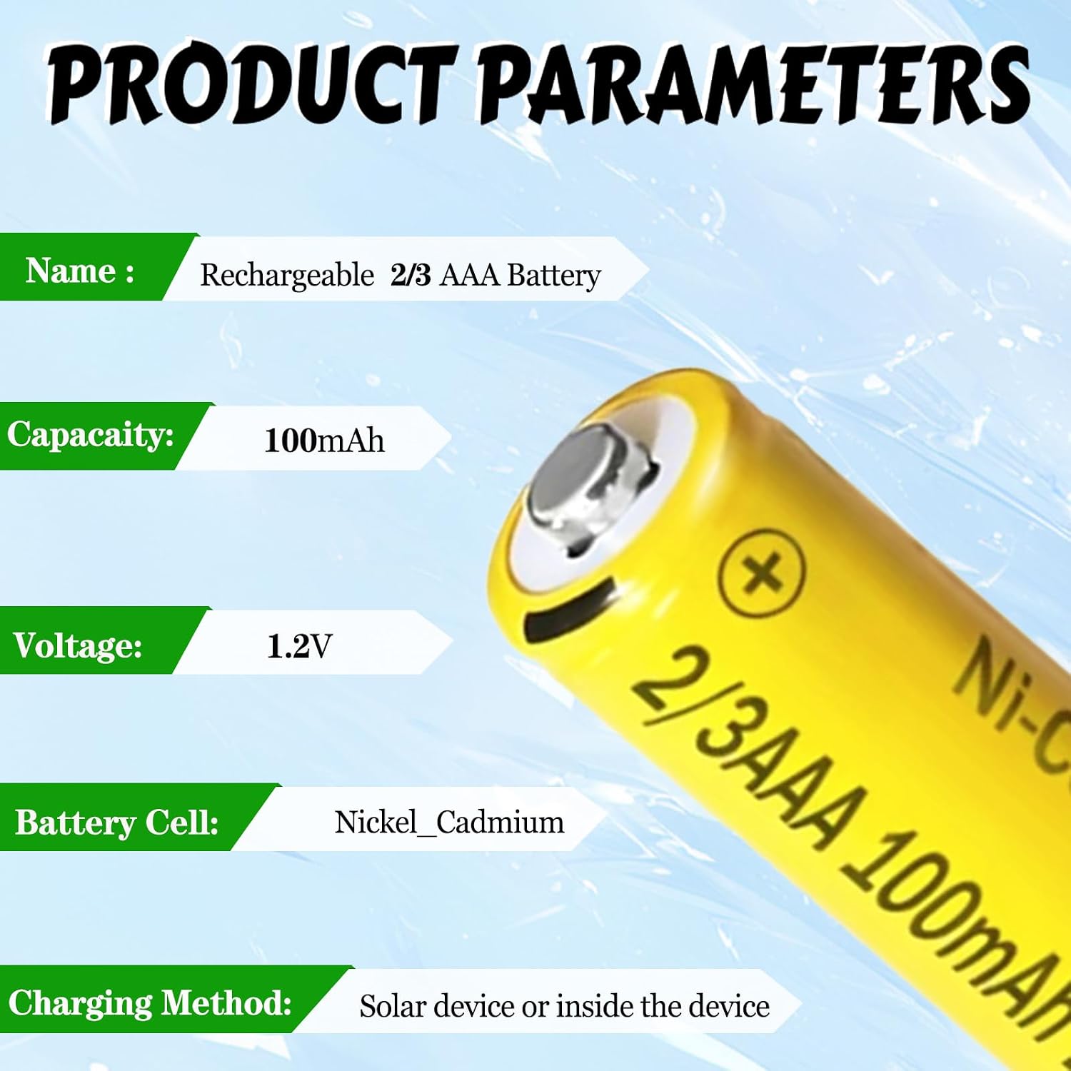 Ni-CD 2/3AAA 100mAh 1.2V Rechargeable Solar Light Battery, 4 Packs 2 /3AAA Batteries for Outdoor Solar Lights，Hanging Lanterns