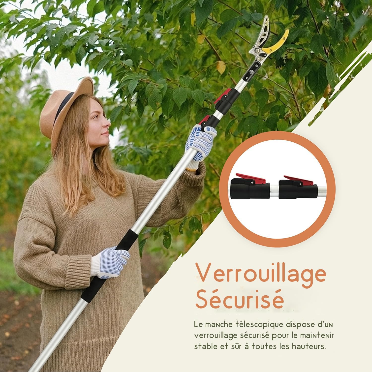 Teleskop Astschere mit Sägeblatt, verstellbarer Teleskopstiel 140–300 cm, Astschneider mit Zugmechanismus, leichte Aluminium Gartenschere für hohe Äste & Sträucher