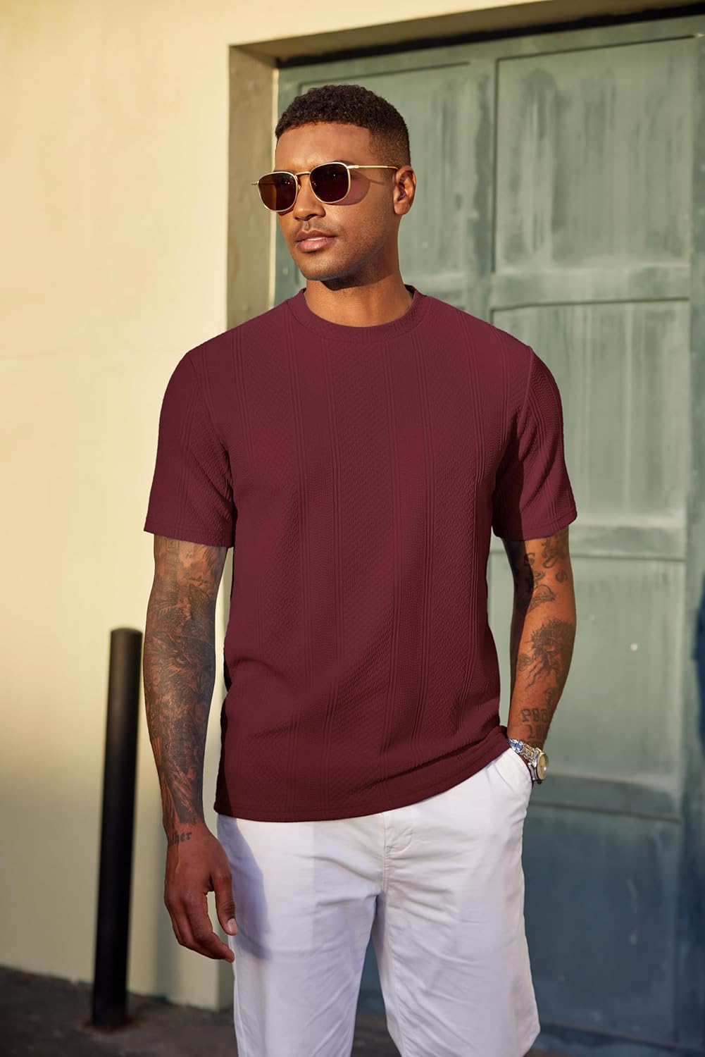 COOFANDY Men's T-Shirt Short Sleeve Crew Neck Textured Shirts Classic Knit Pullover Tees - Image 2